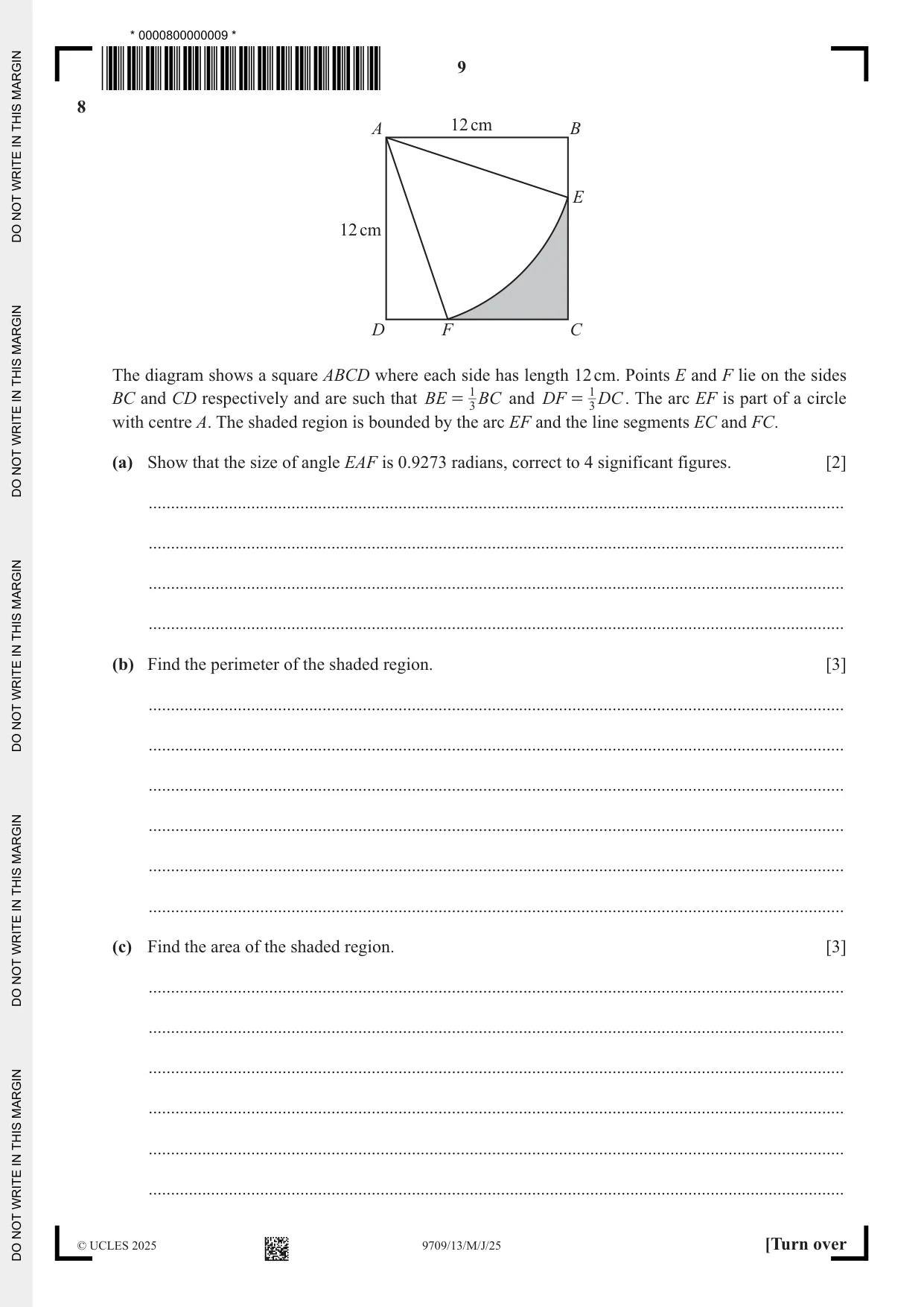 Cambridge A Level Mathematics 9709 2025 May/June Paper 1 · Variant 3 question paper, page 9 of 16