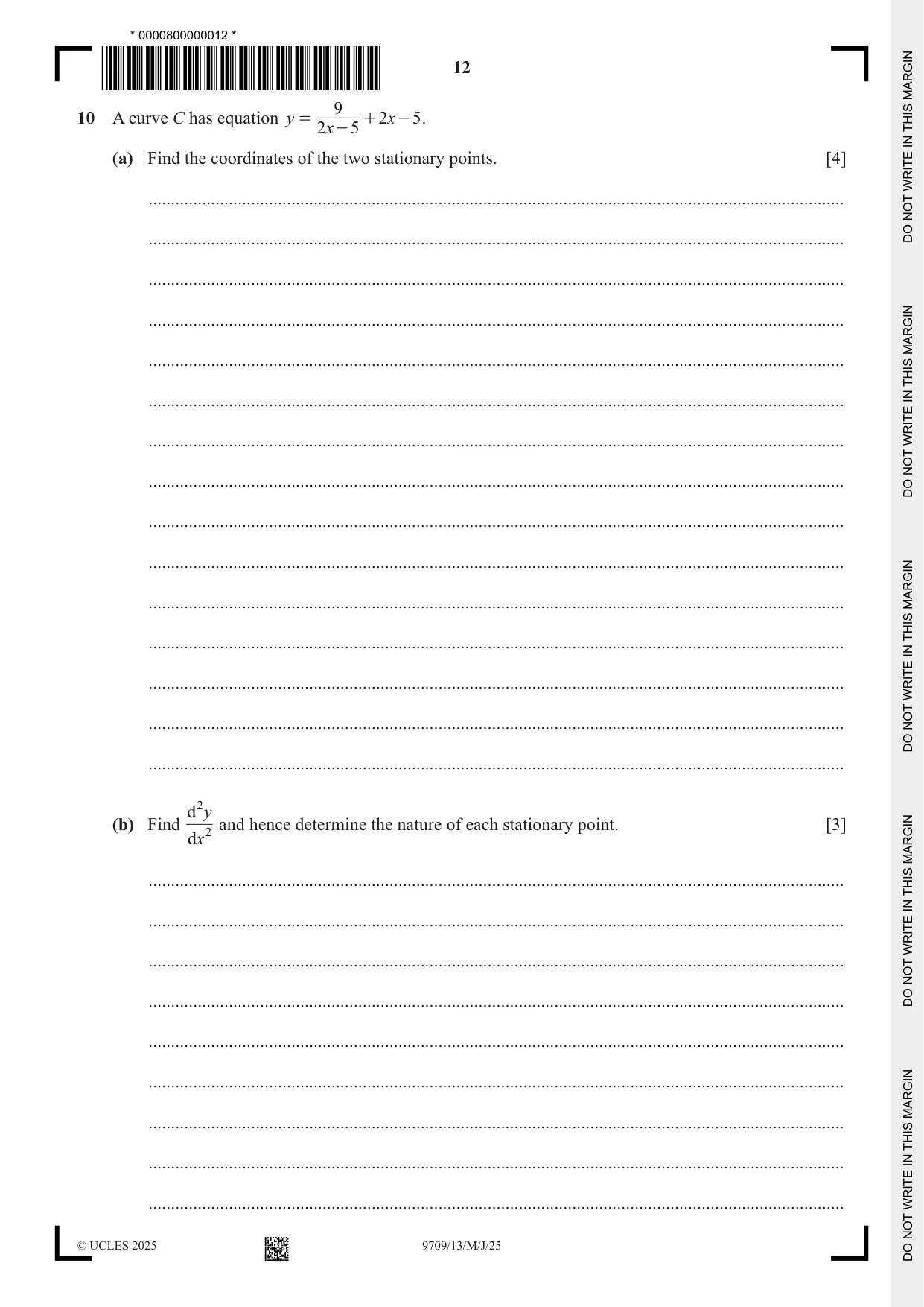 Cambridge A Level Mathematics 9709 2025 May/June Paper 1 · Variant 3 question paper, page 12 of 16