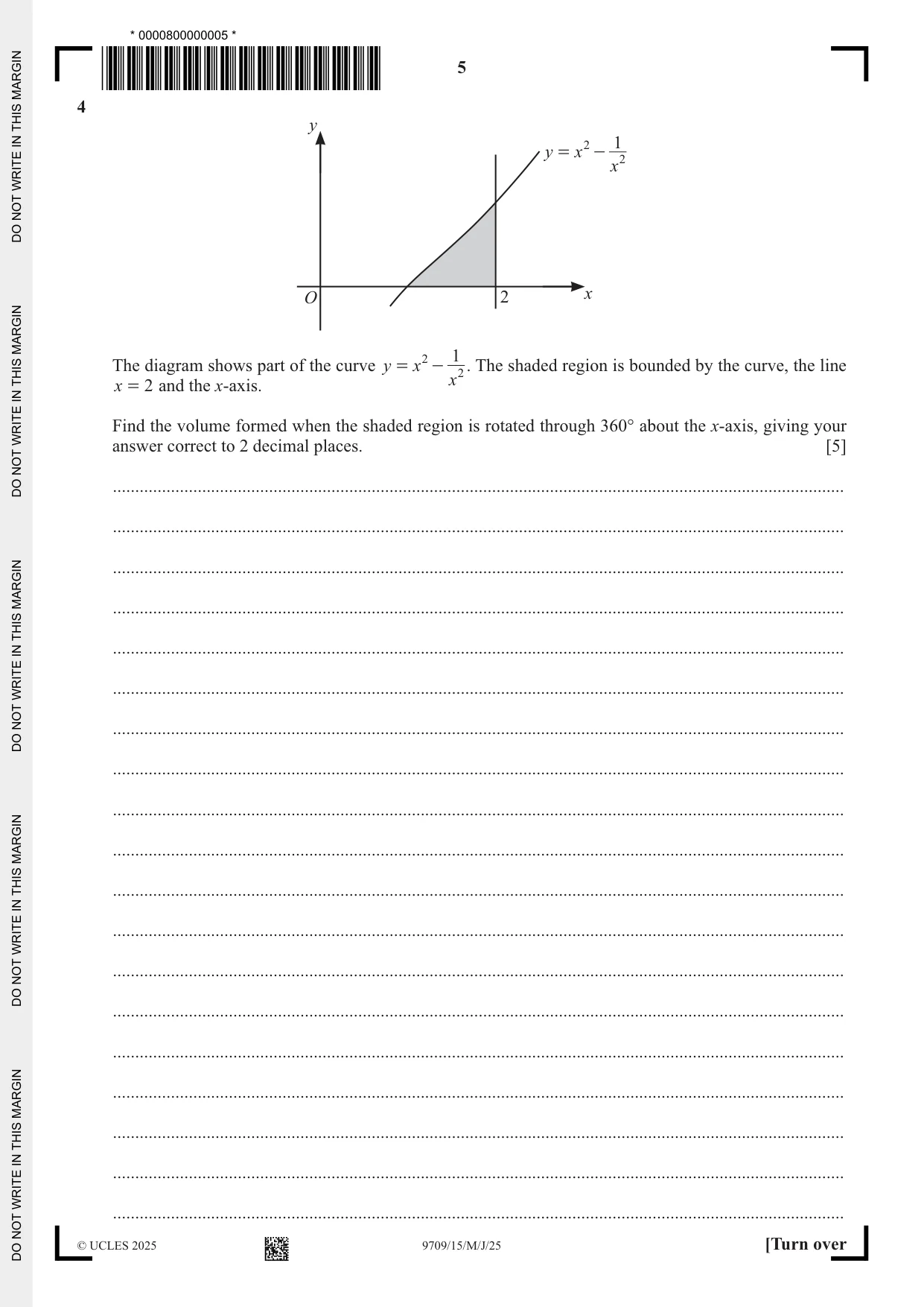 Cambridge A Level Mathematics 9709 2025 May/June Paper 1 · Variant 5 question paper, page 5 of 20