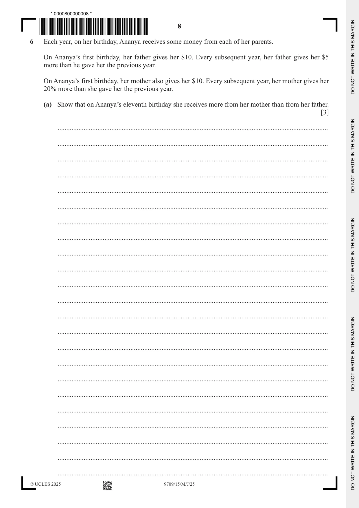 Cambridge A Level Mathematics 9709 2025 May/June Paper 1 · Variant 5 question paper, page 8 of 20