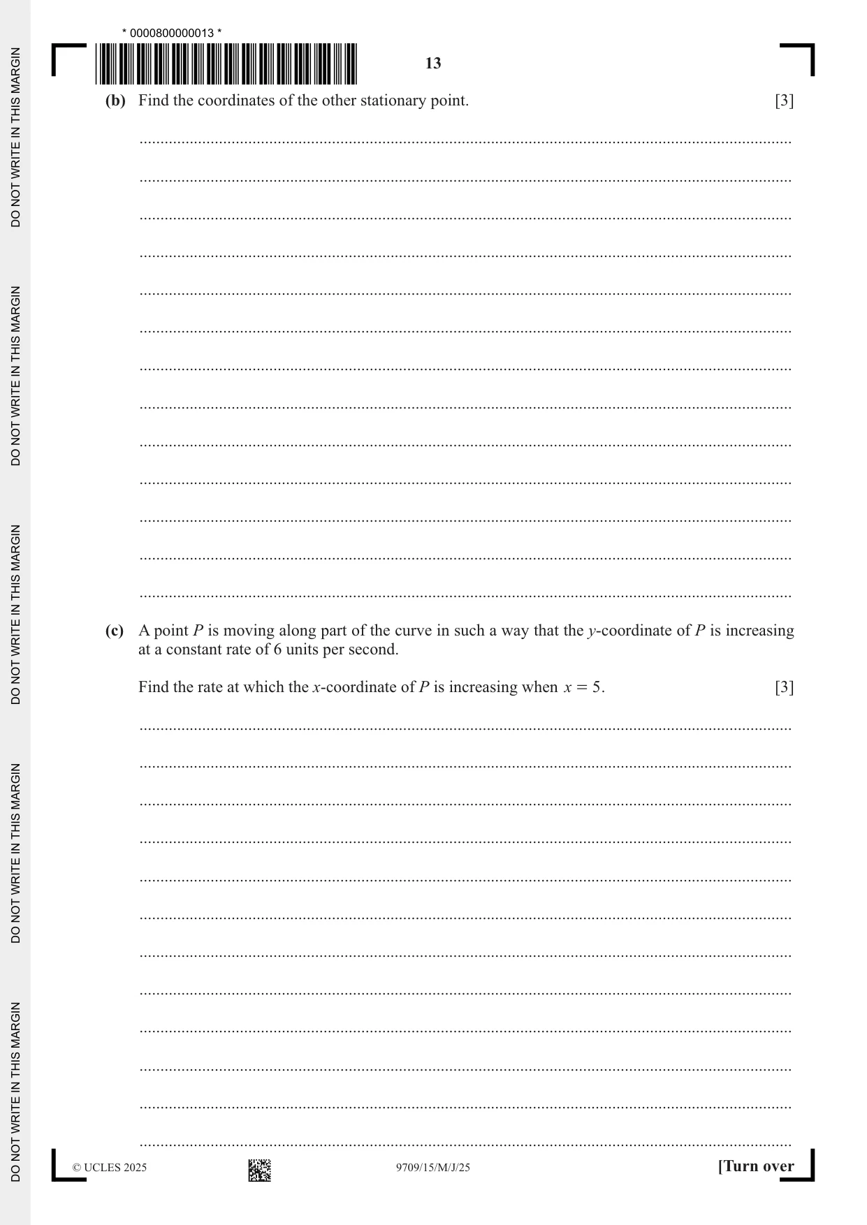 Cambridge A Level Mathematics 9709 2025 May/June Paper 1 · Variant 5 question paper, page 13 of 20