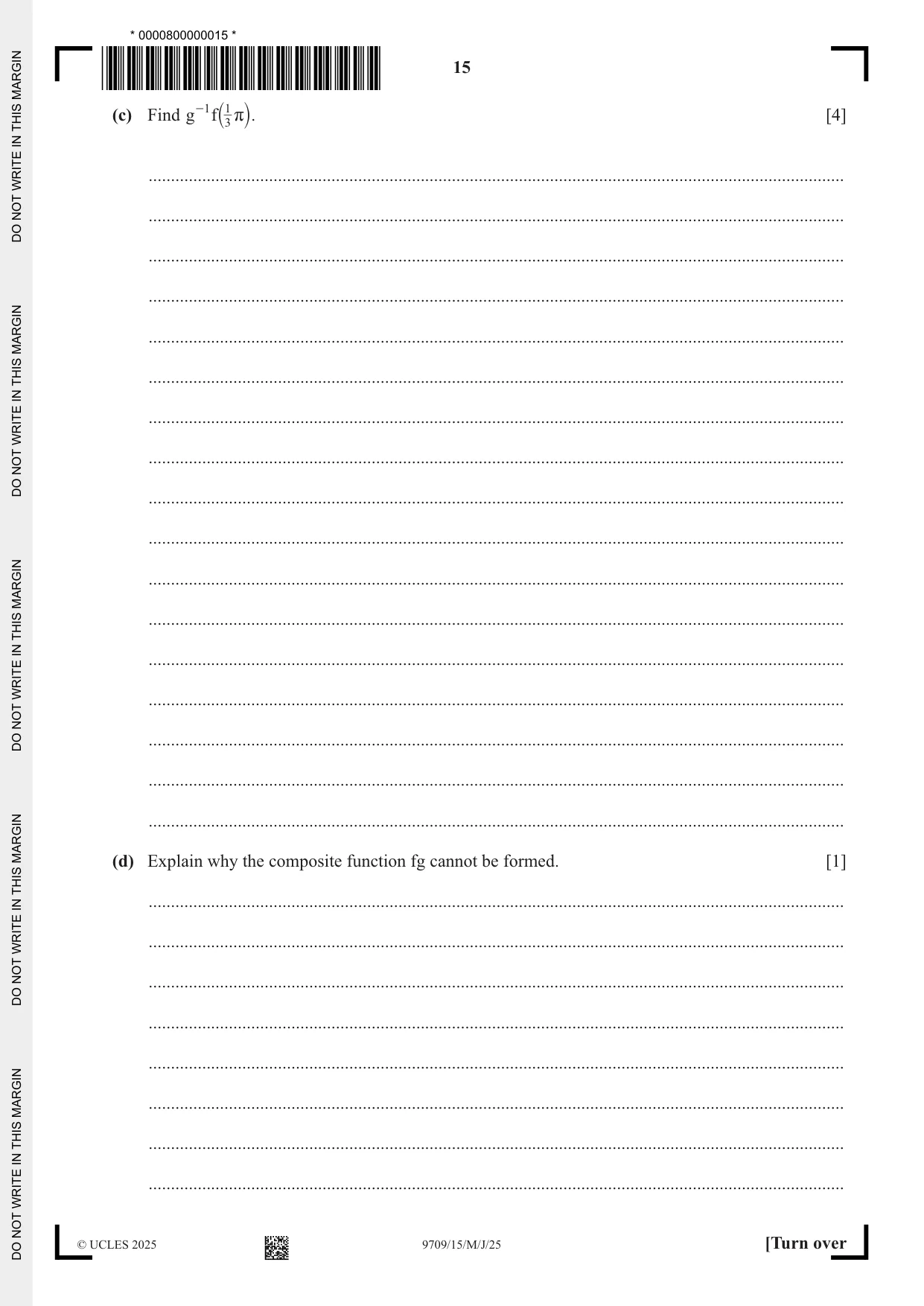Cambridge A Level Mathematics 9709 2025 May/June Paper 1 · Variant 5 question paper, page 15 of 20