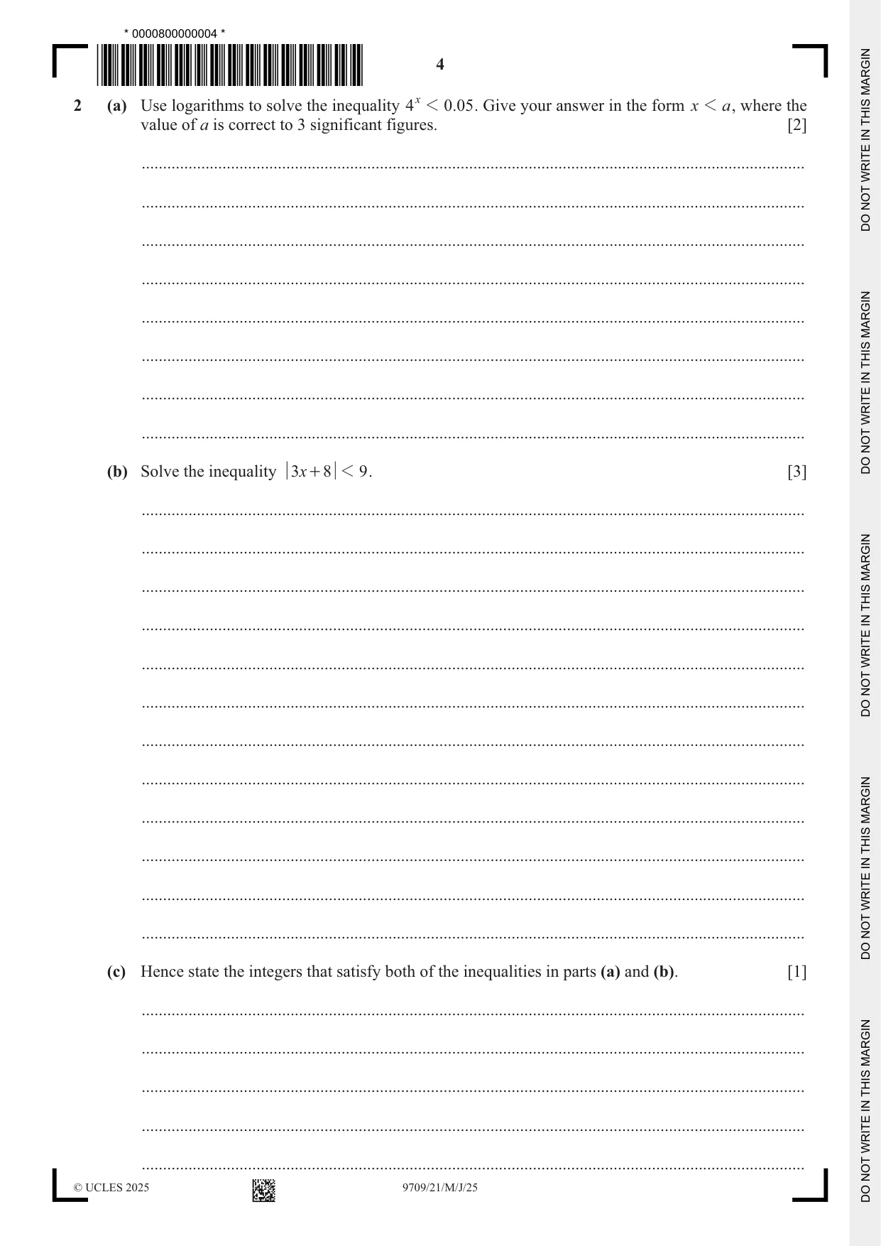 Cambridge A Level Mathematics 9709 2025 May/June Paper 2 · Variant 1 question paper, page 4 of 16