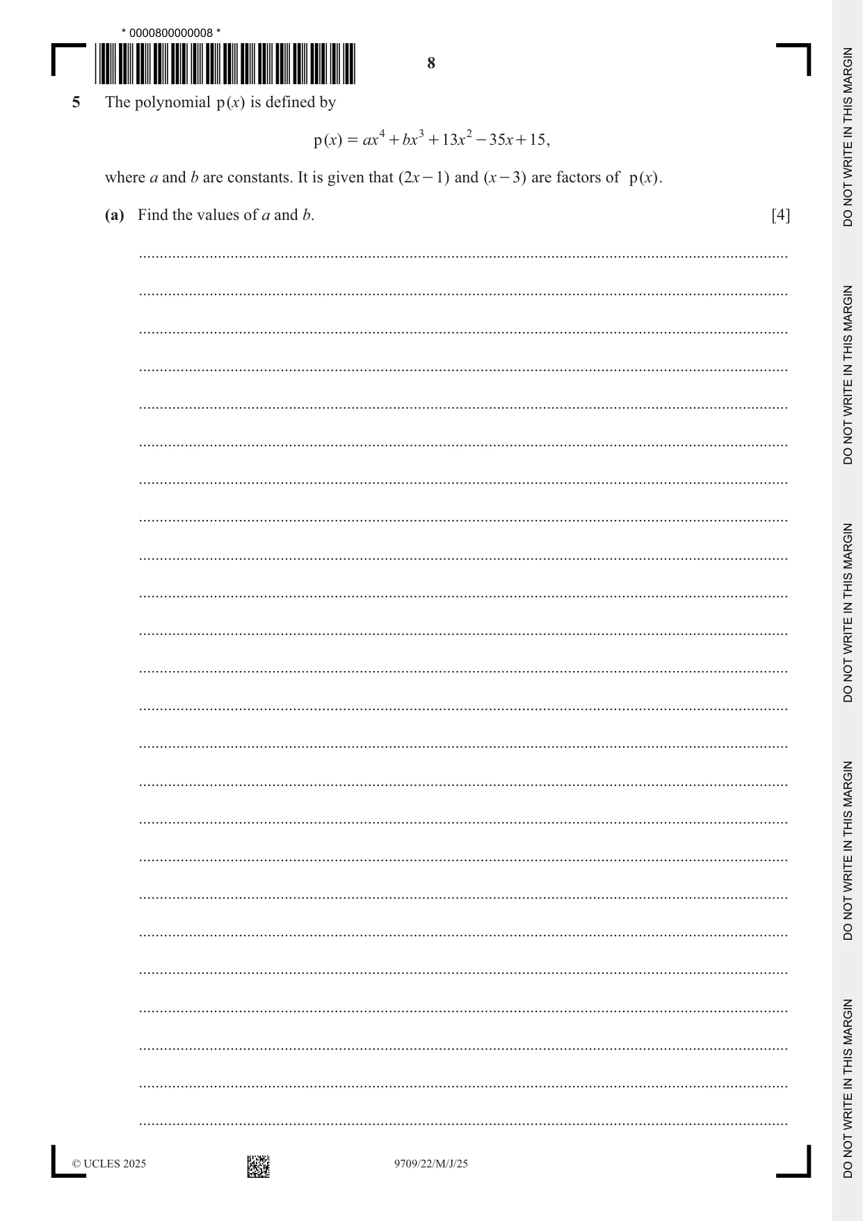Cambridge A Level Mathematics 9709 2025 May/June Paper 2 · Variant 2 question paper, page 8 of 16