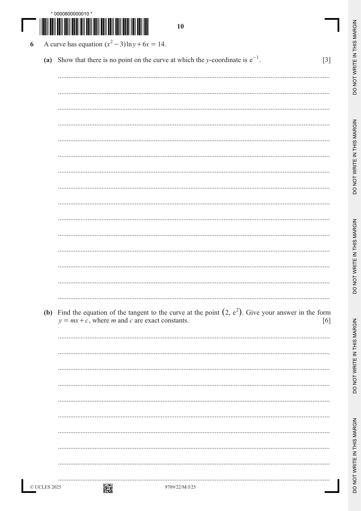 Cambridge A Level Mathematics 9709 2025 May/June Paper 2 · Variant 2 question paper, page 10 of 16