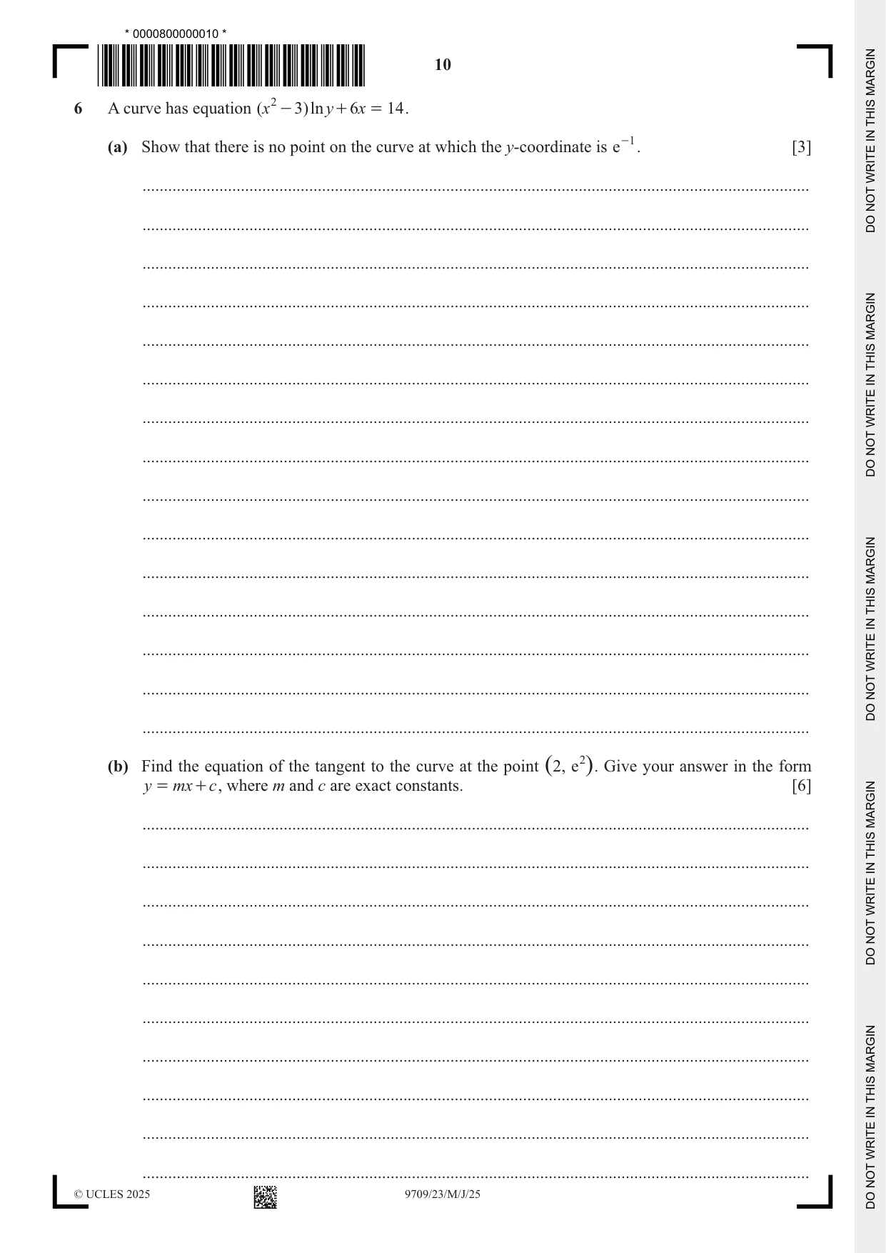 Cambridge A Level Mathematics 9709 2025 May/June Paper 2 · Variant 3 question paper, page 10 of 16