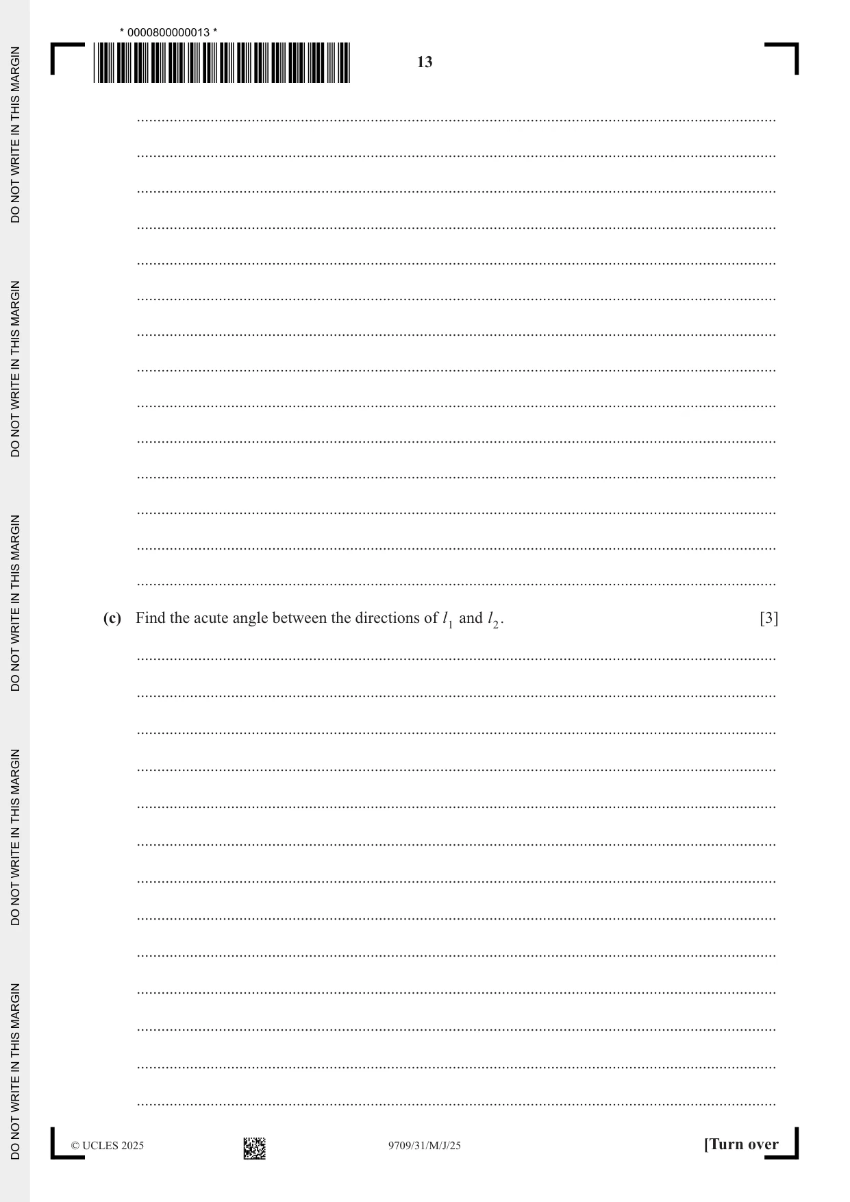 Cambridge A Level Mathematics 9709 2025 May/June Paper 3 · Variant 1 question paper, page 13 of 20