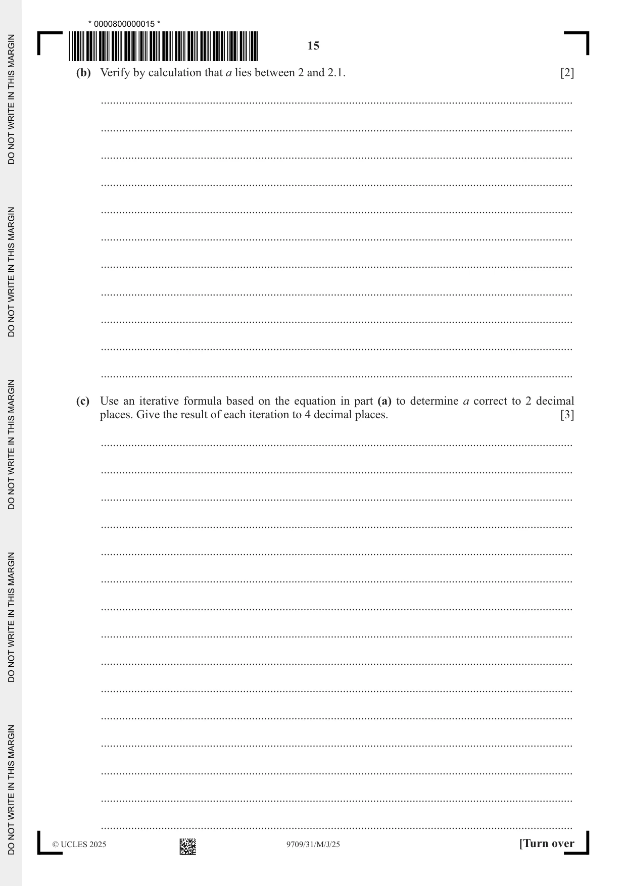 Cambridge A Level Mathematics 9709 2025 May/June Paper 3 · Variant 1 question paper, page 15 of 20