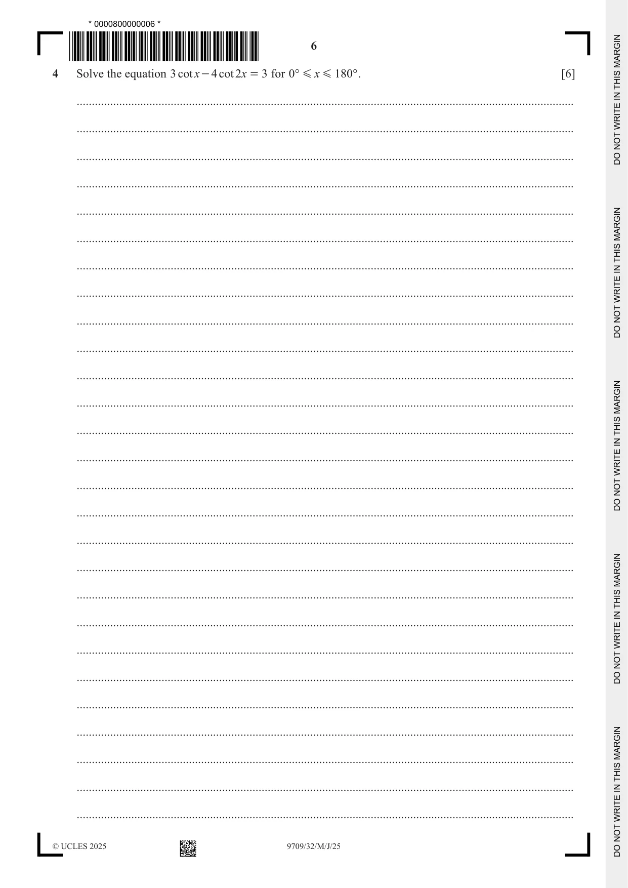 Cambridge A Level Mathematics 9709 2025 May/June Paper 3 · Variant 2 question paper, page 6 of 20