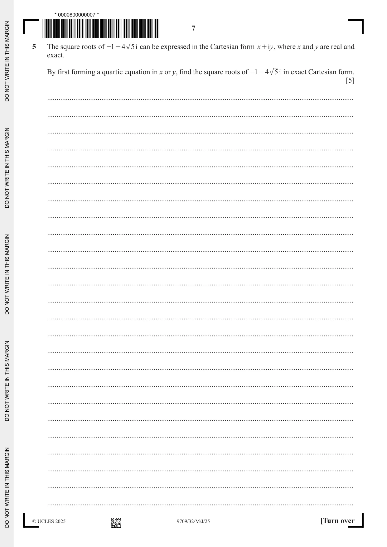 Cambridge A Level Mathematics 9709 2025 May/June Paper 3 · Variant 2 question paper, page 7 of 20