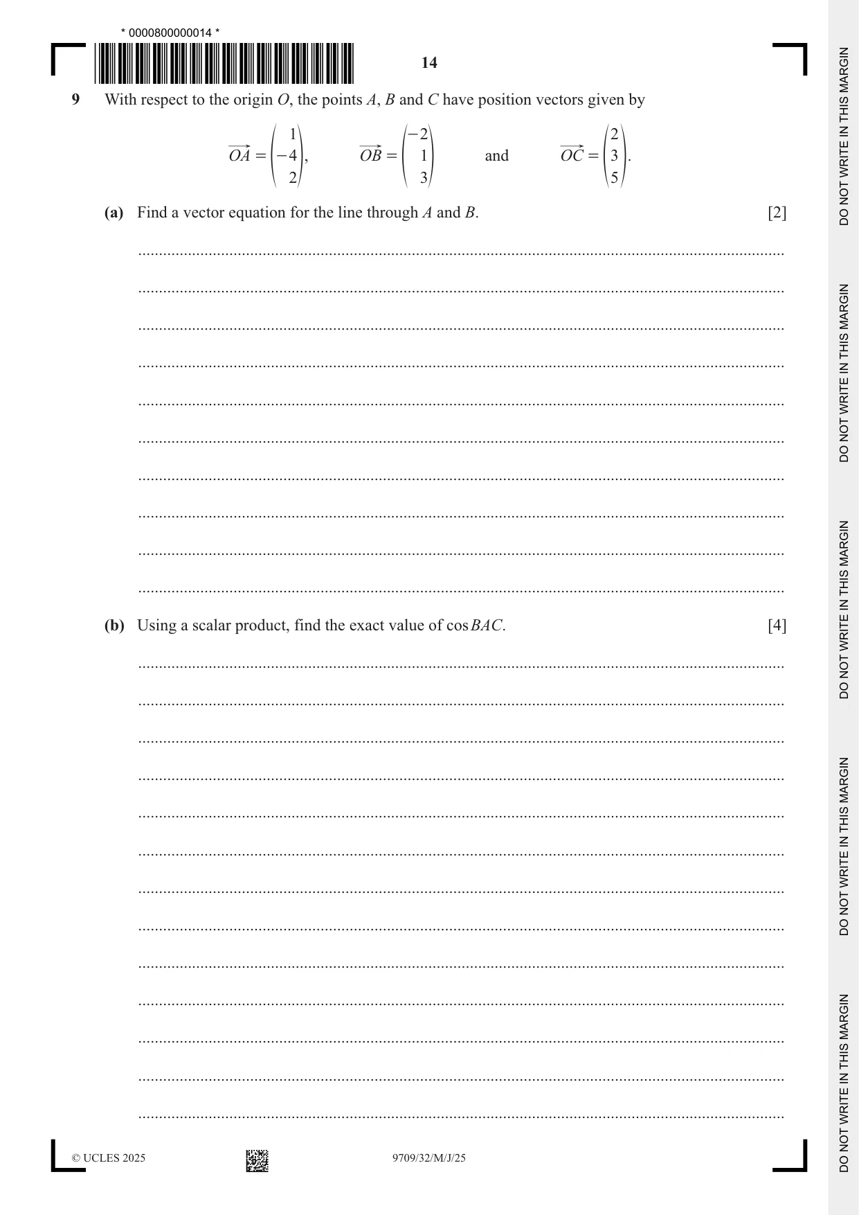 Cambridge A Level Mathematics 9709 2025 May/June Paper 3 · Variant 2 question paper, page 14 of 20