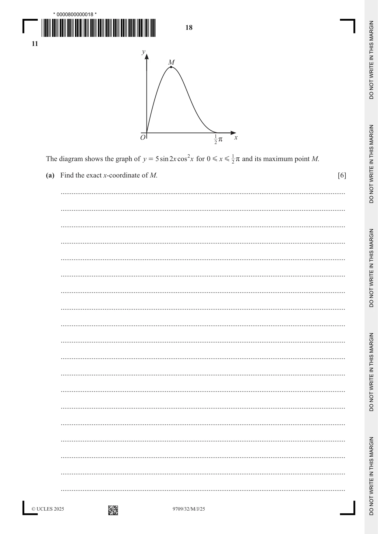 Cambridge A Level Mathematics 9709 2025 May/June Paper 3 · Variant 2 question paper, page 18 of 20