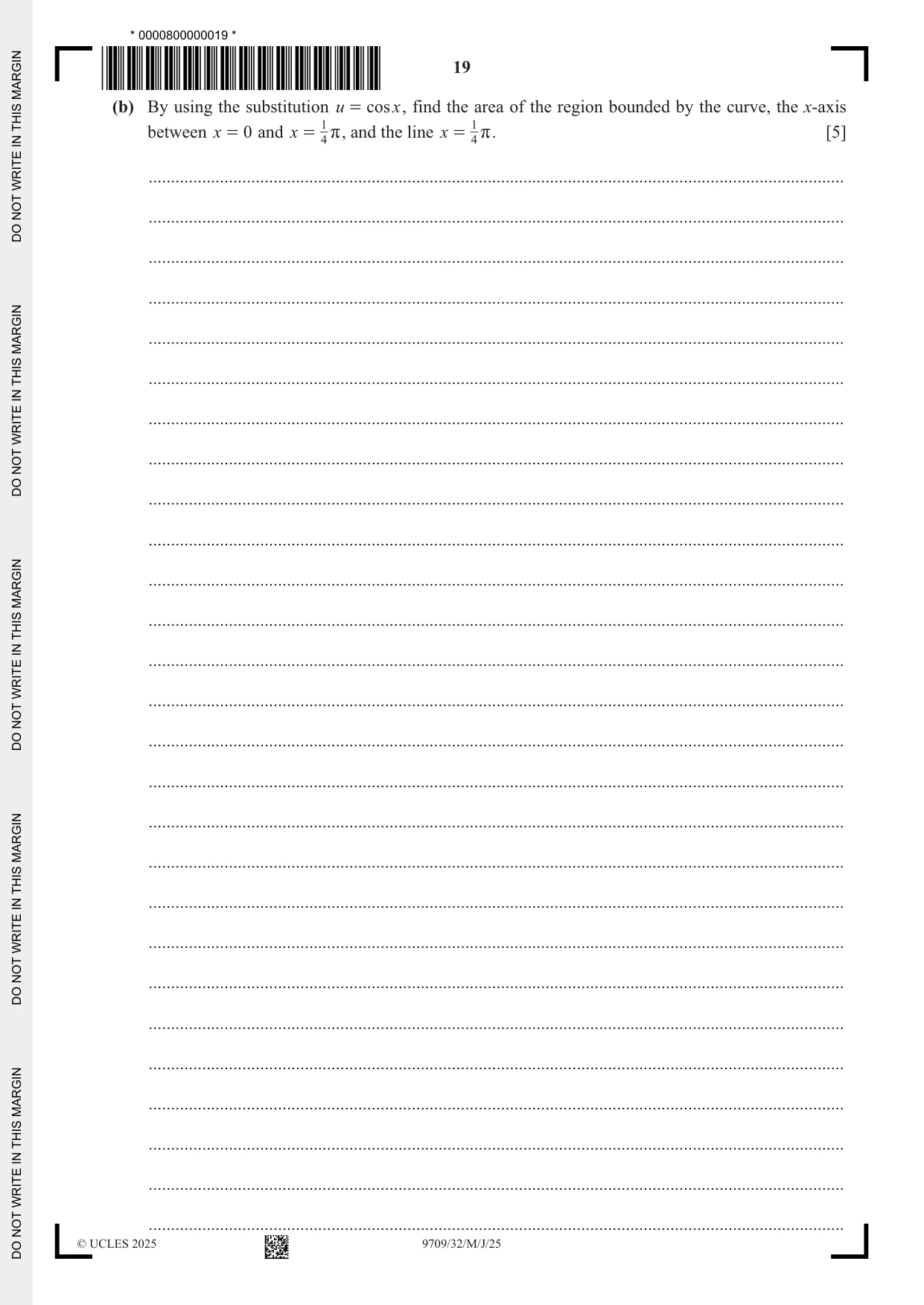 Cambridge A Level Mathematics 9709 2025 May/June Paper 3 · Variant 2 question paper, page 19 of 20