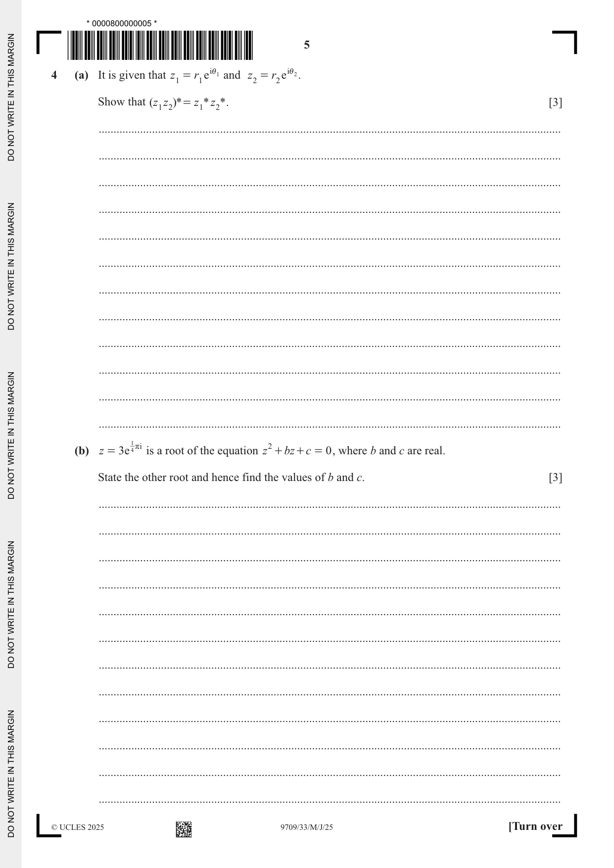 Cambridge A Level Mathematics 9709 2025 May/June Paper 3 · Variant 3 question paper, page 5 of 20