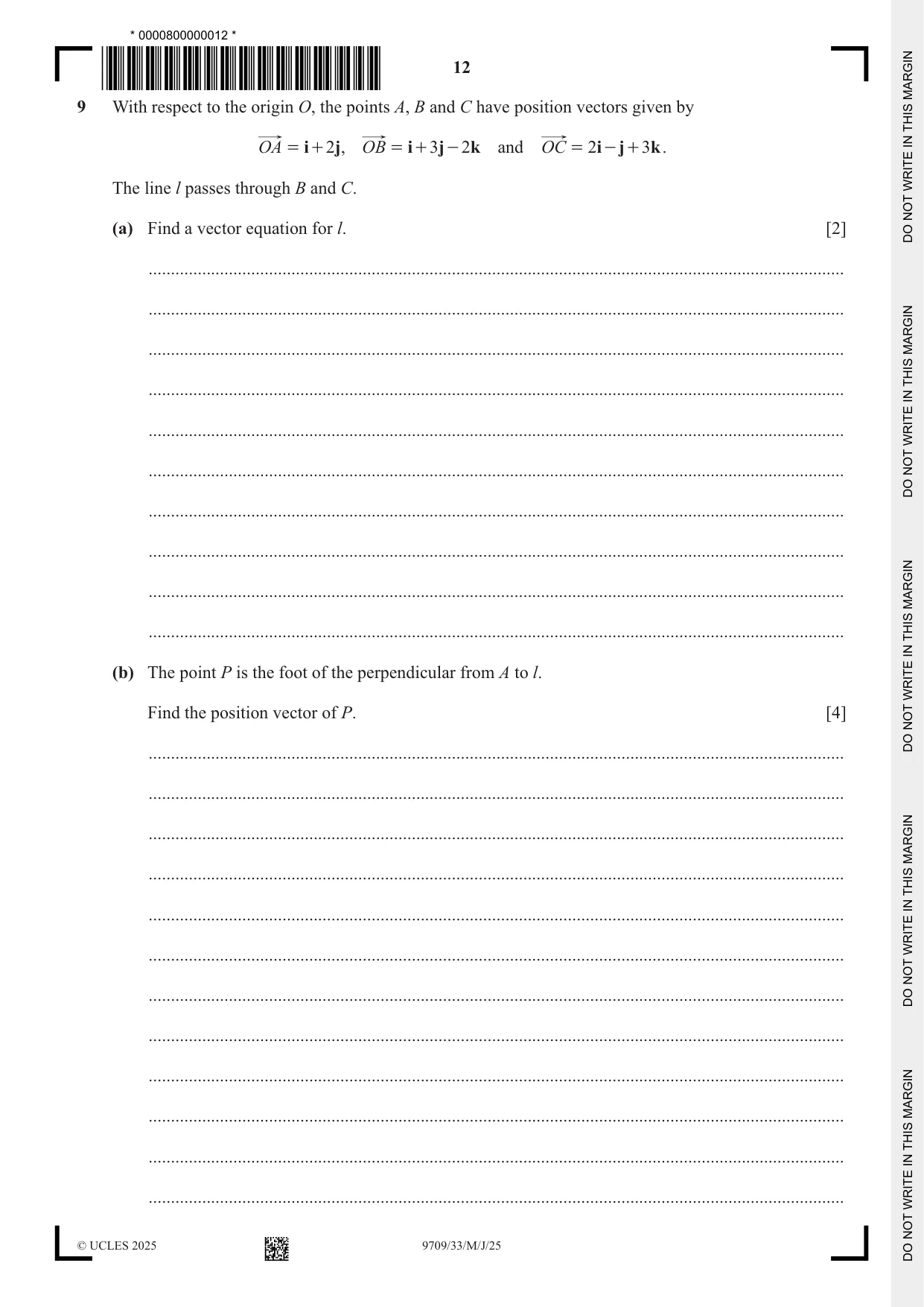 Cambridge A Level Mathematics 9709 2025 May/June Paper 3 · Variant 3 question paper, page 12 of 20
