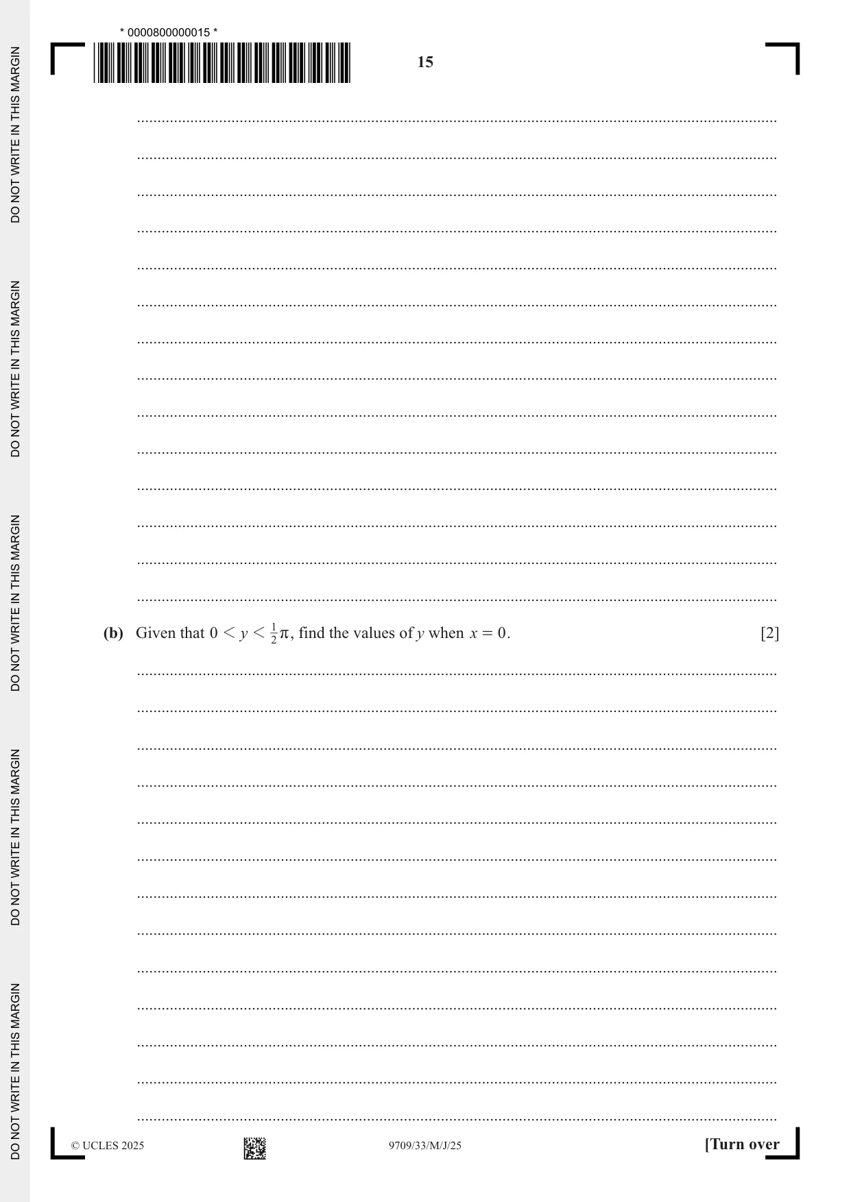 Cambridge A Level Mathematics 9709 2025 May/June Paper 3 · Variant 3 question paper, page 15 of 20