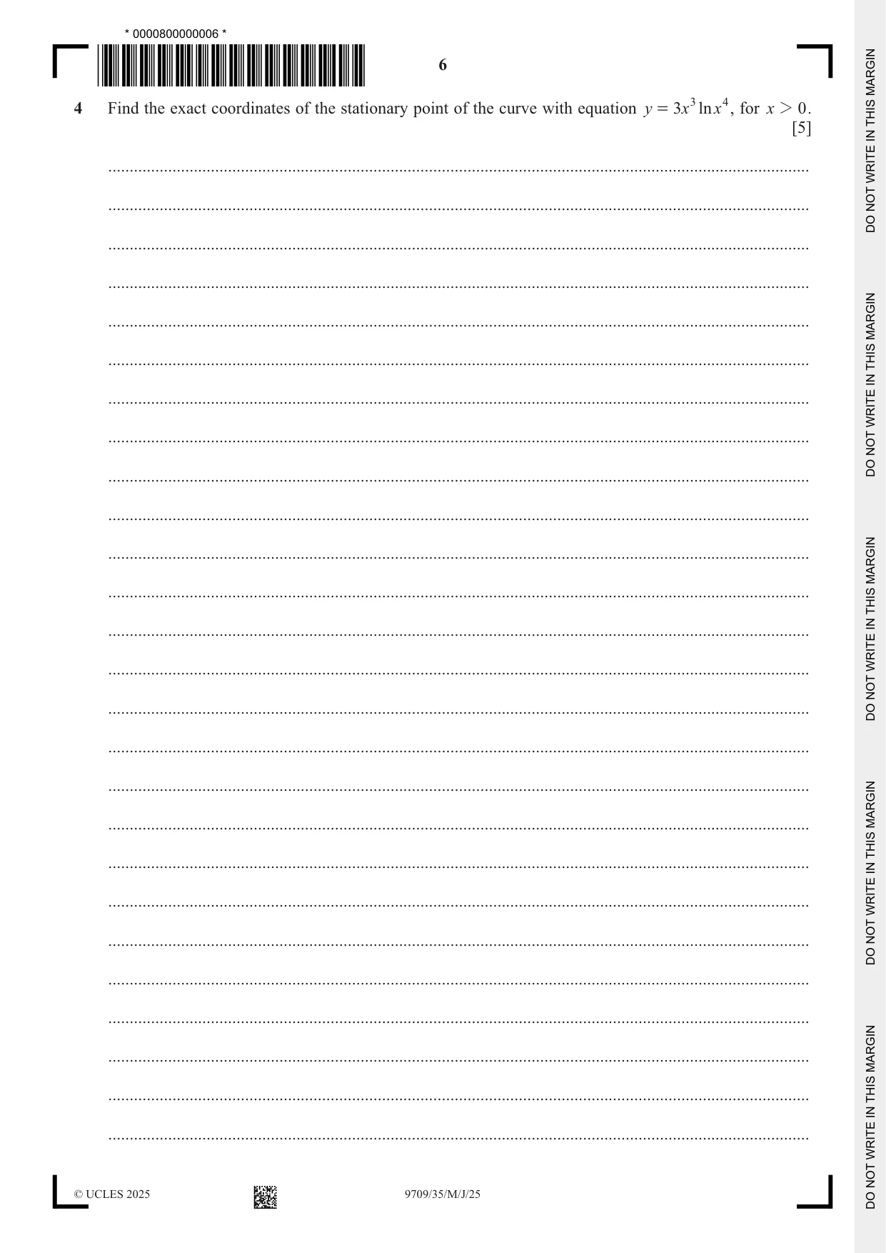 Cambridge A Level Mathematics 9709 2025 May/June Paper 3 · Variant 5 question paper, page 6 of 20