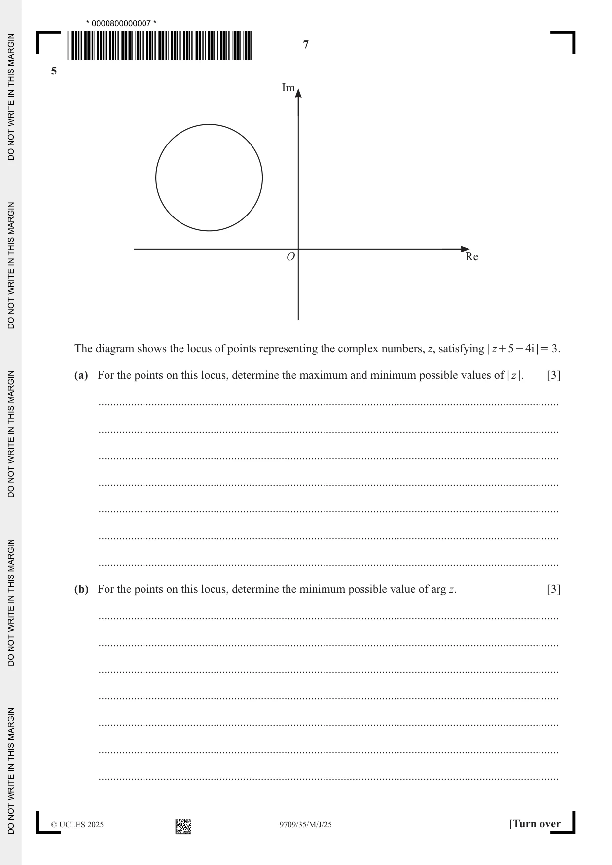 Cambridge A Level Mathematics 9709 2025 May/June Paper 3 · Variant 5 question paper, page 7 of 20