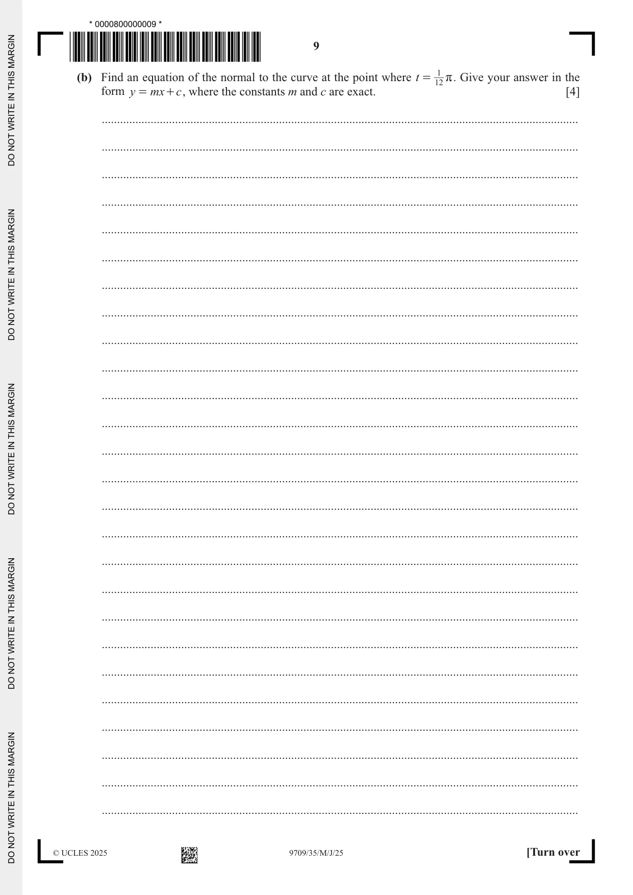 Cambridge A Level Mathematics 9709 2025 May/June Paper 3 · Variant 5 question paper, page 9 of 20
