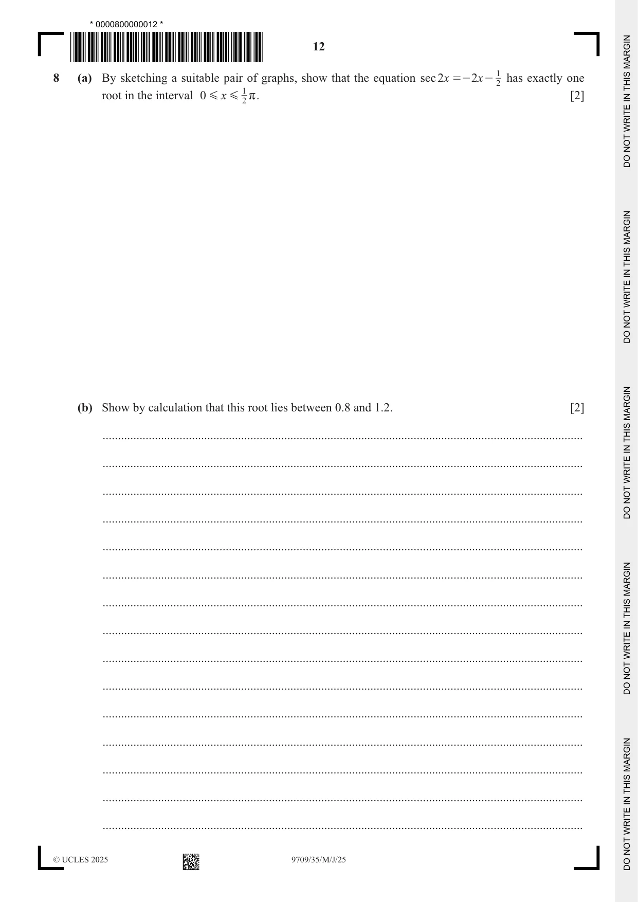 Cambridge A Level Mathematics 9709 2025 May/June Paper 3 · Variant 5 question paper, page 12 of 20