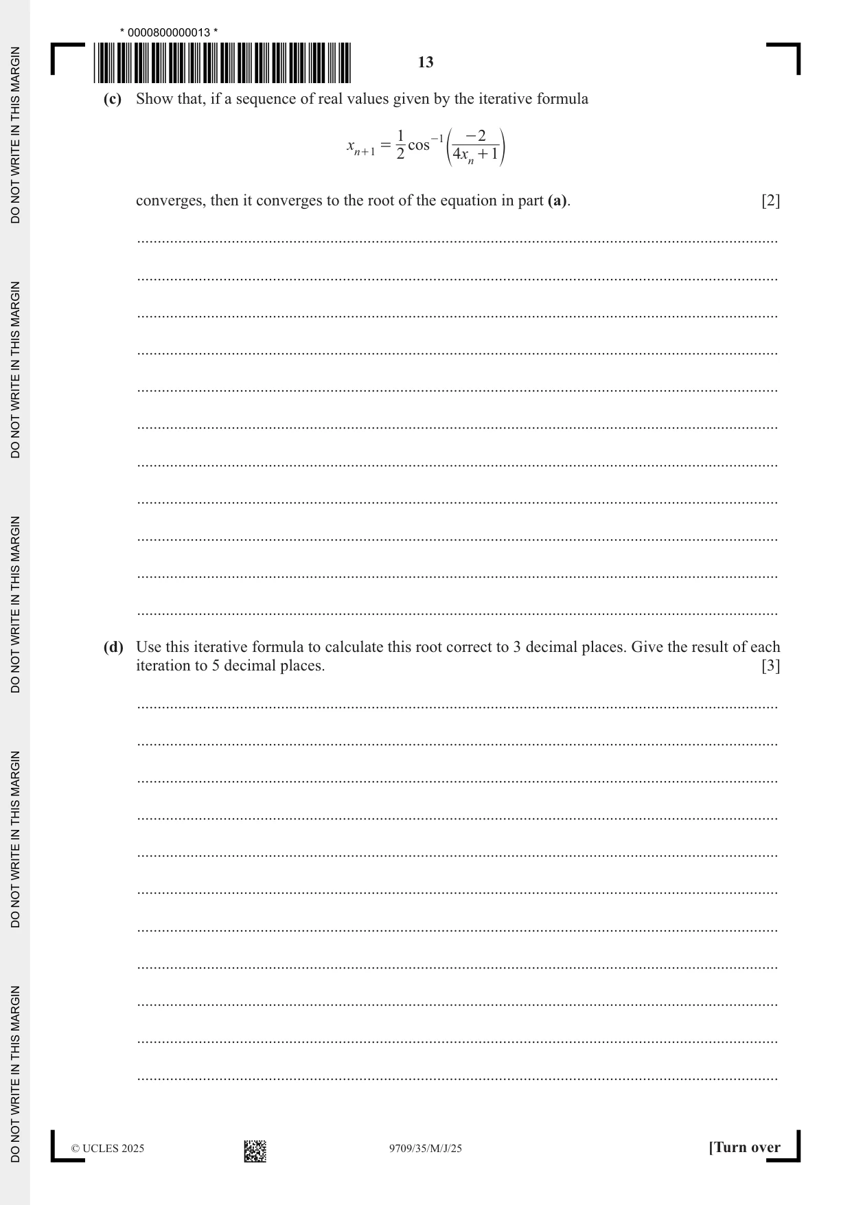 Cambridge A Level Mathematics 9709 2025 May/June Paper 3 · Variant 5 question paper, page 13 of 20