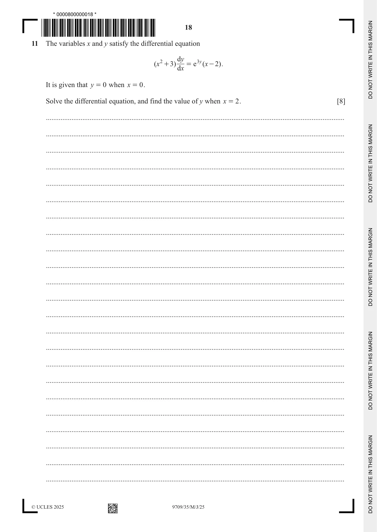 Cambridge A Level Mathematics 9709 2025 May/June Paper 3 · Variant 5 question paper, page 18 of 20