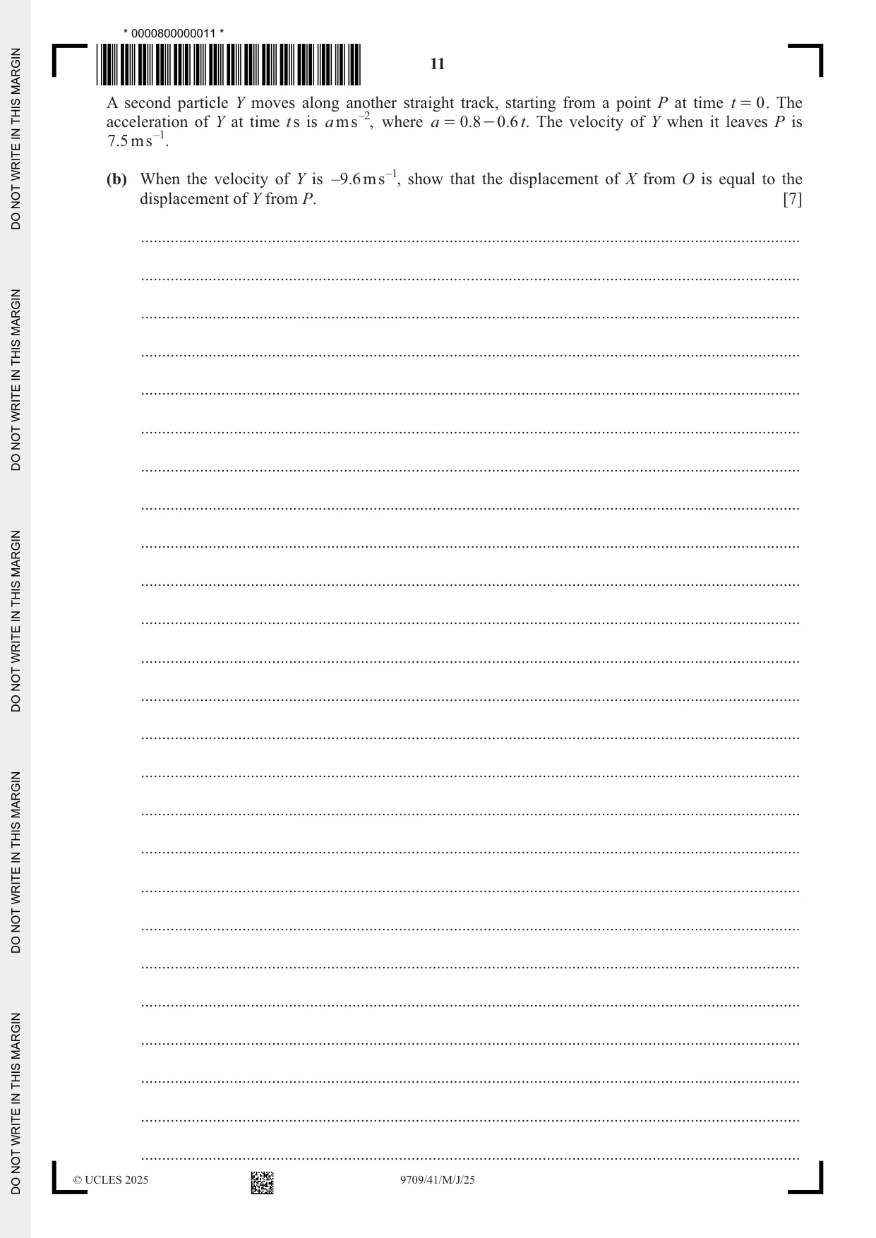 Cambridge A Level Mathematics 9709 2025 May/June Paper 4 · Variant 1 question paper, page 11 of 12