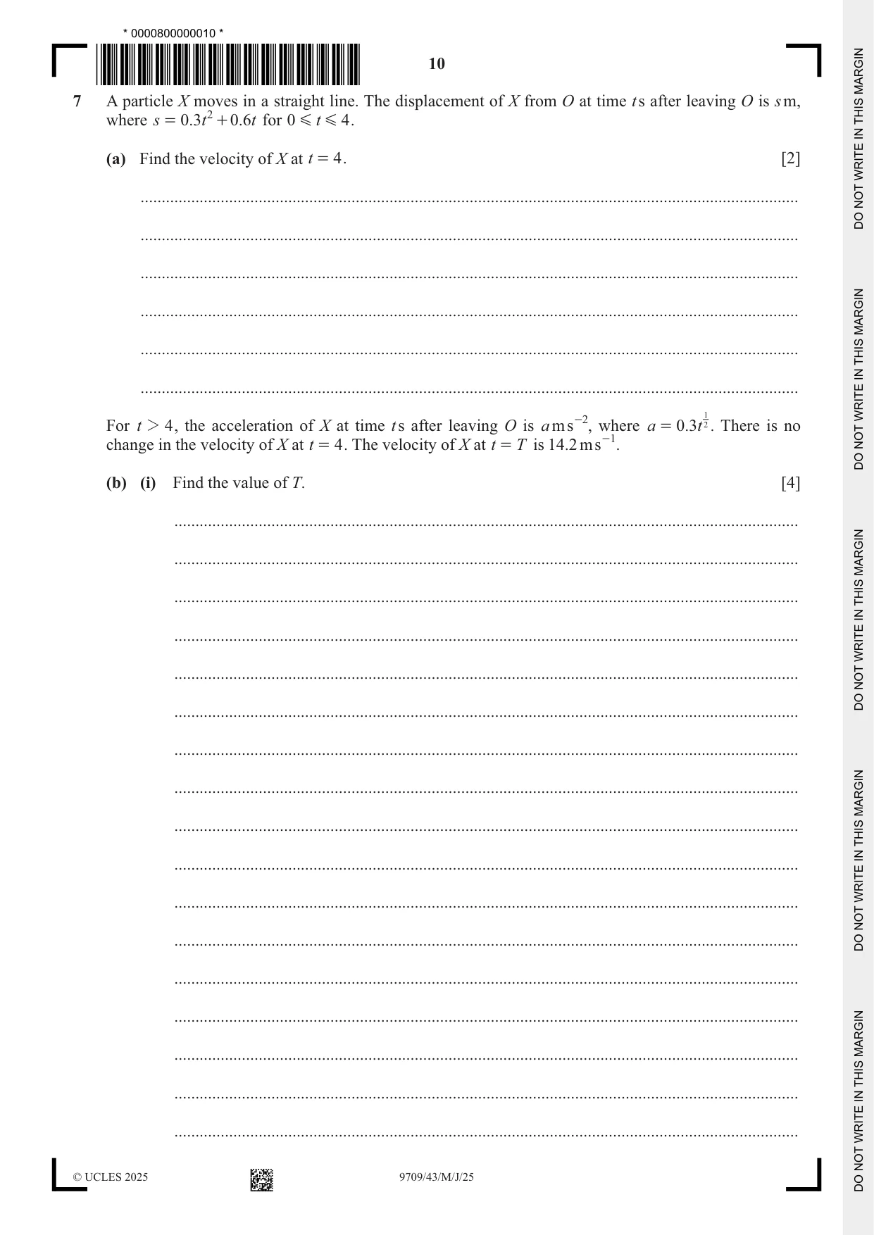 Cambridge A Level Mathematics 9709 2025 May/June Paper 4 · Variant 3 question paper, page 10 of 12
