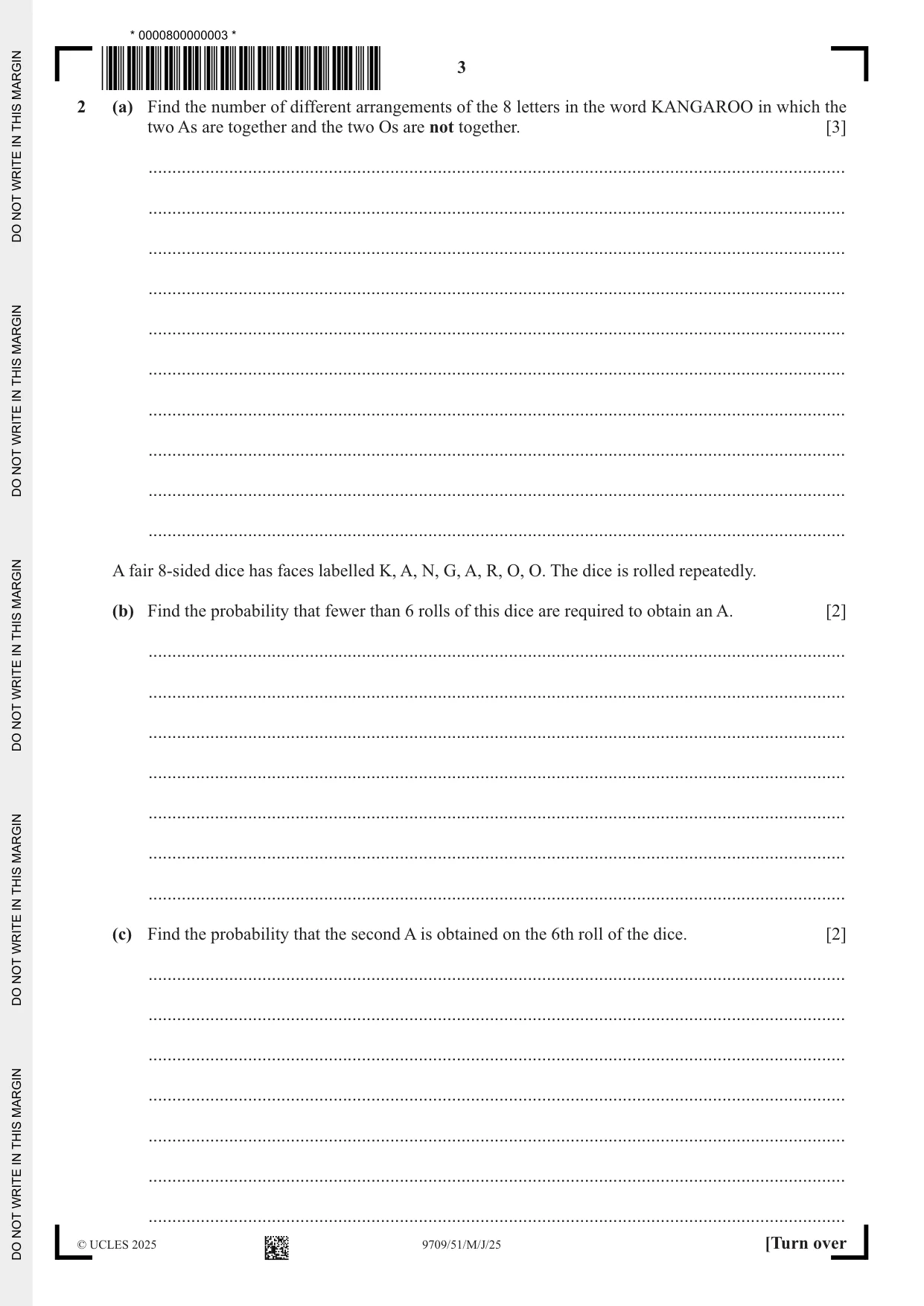 Cambridge A Level Mathematics 9709 2025 May/June Paper 5 · Variant 1 question paper, page 3 of 12