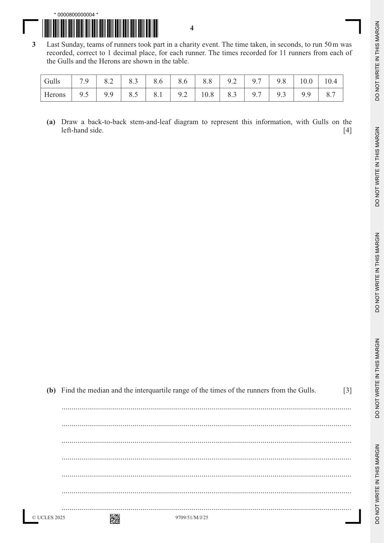Cambridge A Level Mathematics 9709 2025 May/June Paper 5 · Variant 1 question paper, page 4 of 12