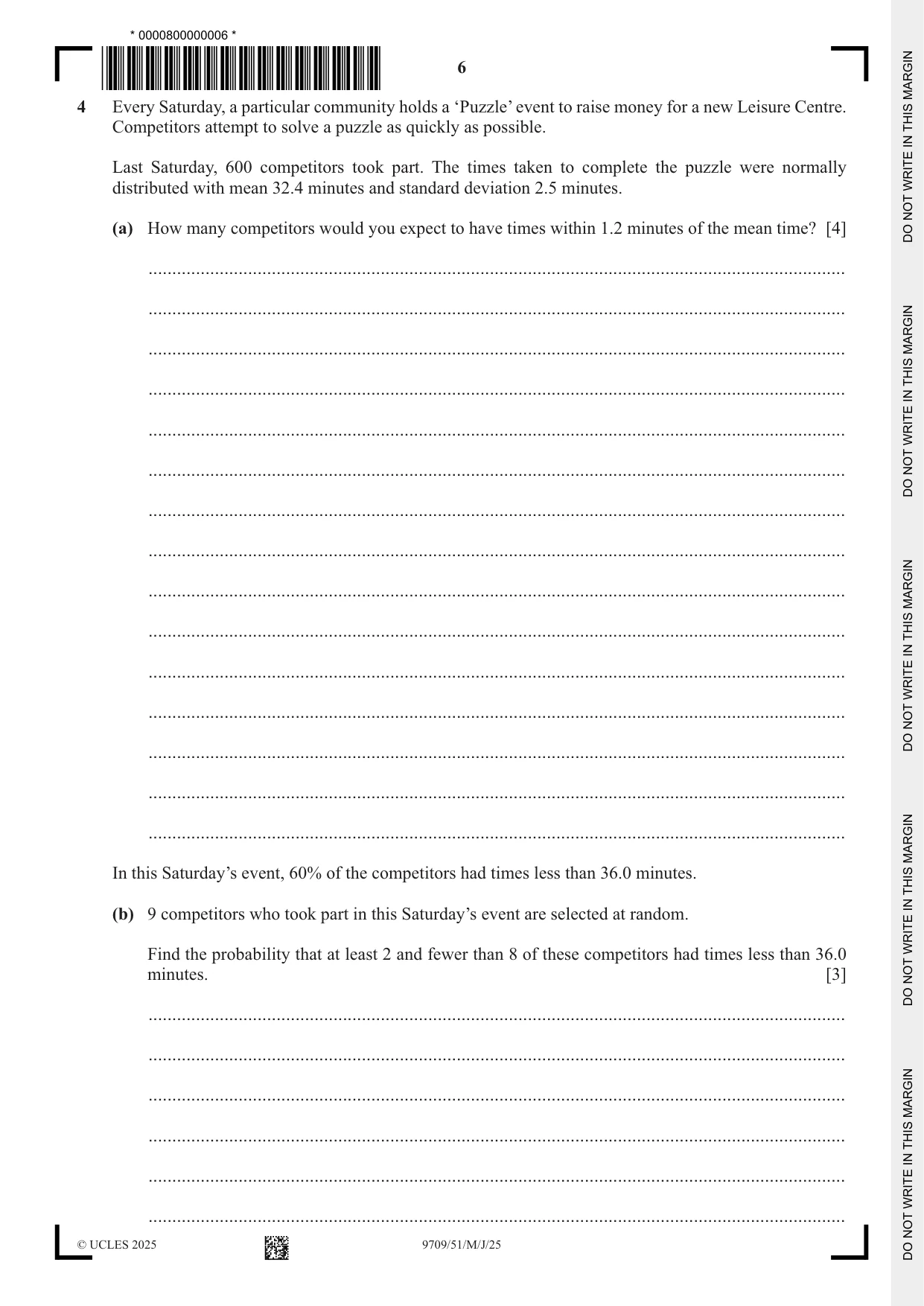 Cambridge A Level Mathematics 9709 2025 May/June Paper 5 · Variant 1 question paper, page 6 of 12