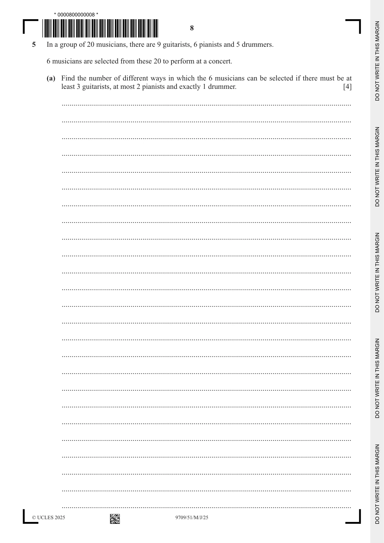 Cambridge A Level Mathematics 9709 2025 May/June Paper 5 · Variant 1 question paper, page 8 of 12