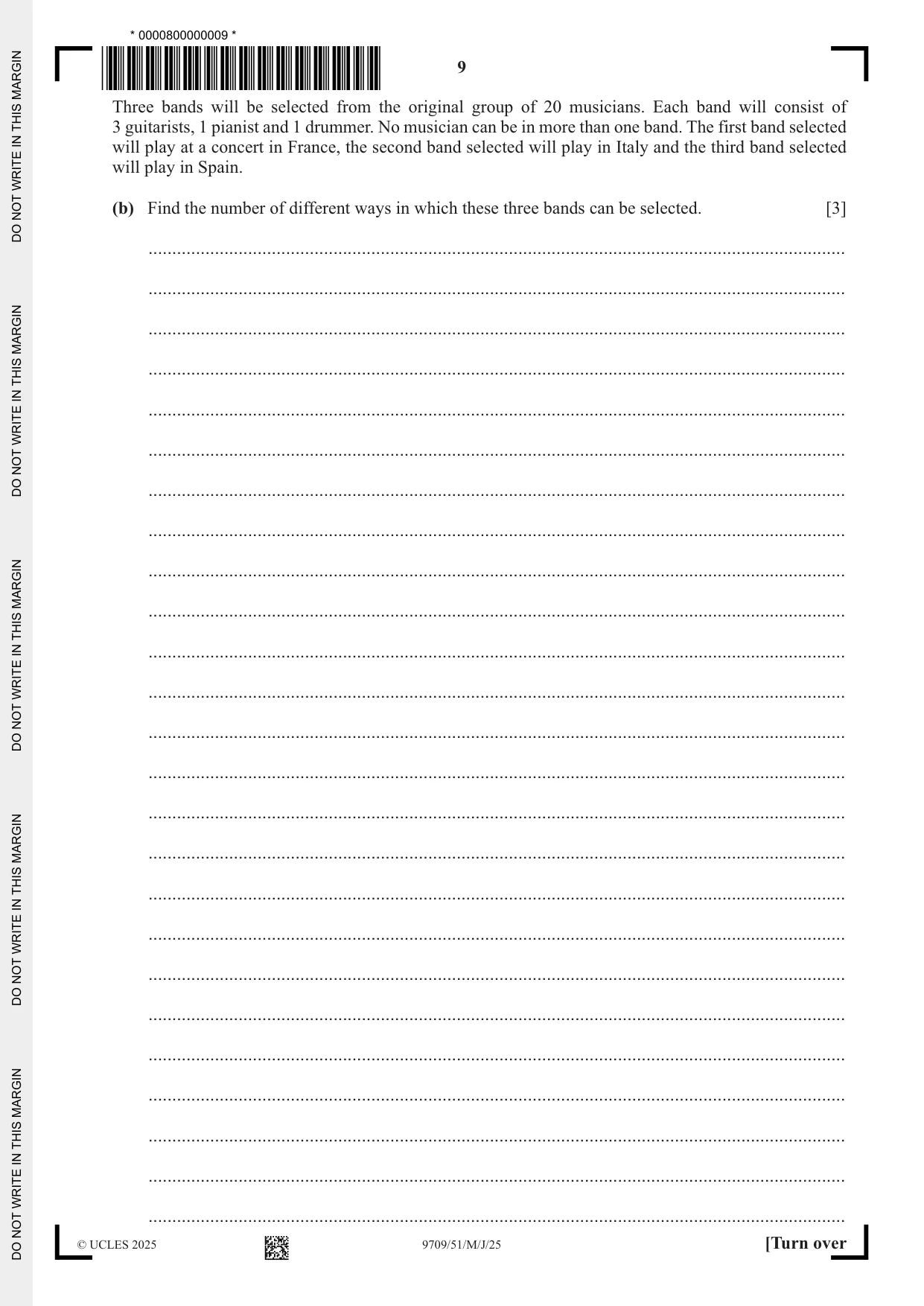 Cambridge A Level Mathematics 9709 2025 May/June Paper 5 · Variant 1 question paper, page 9 of 12