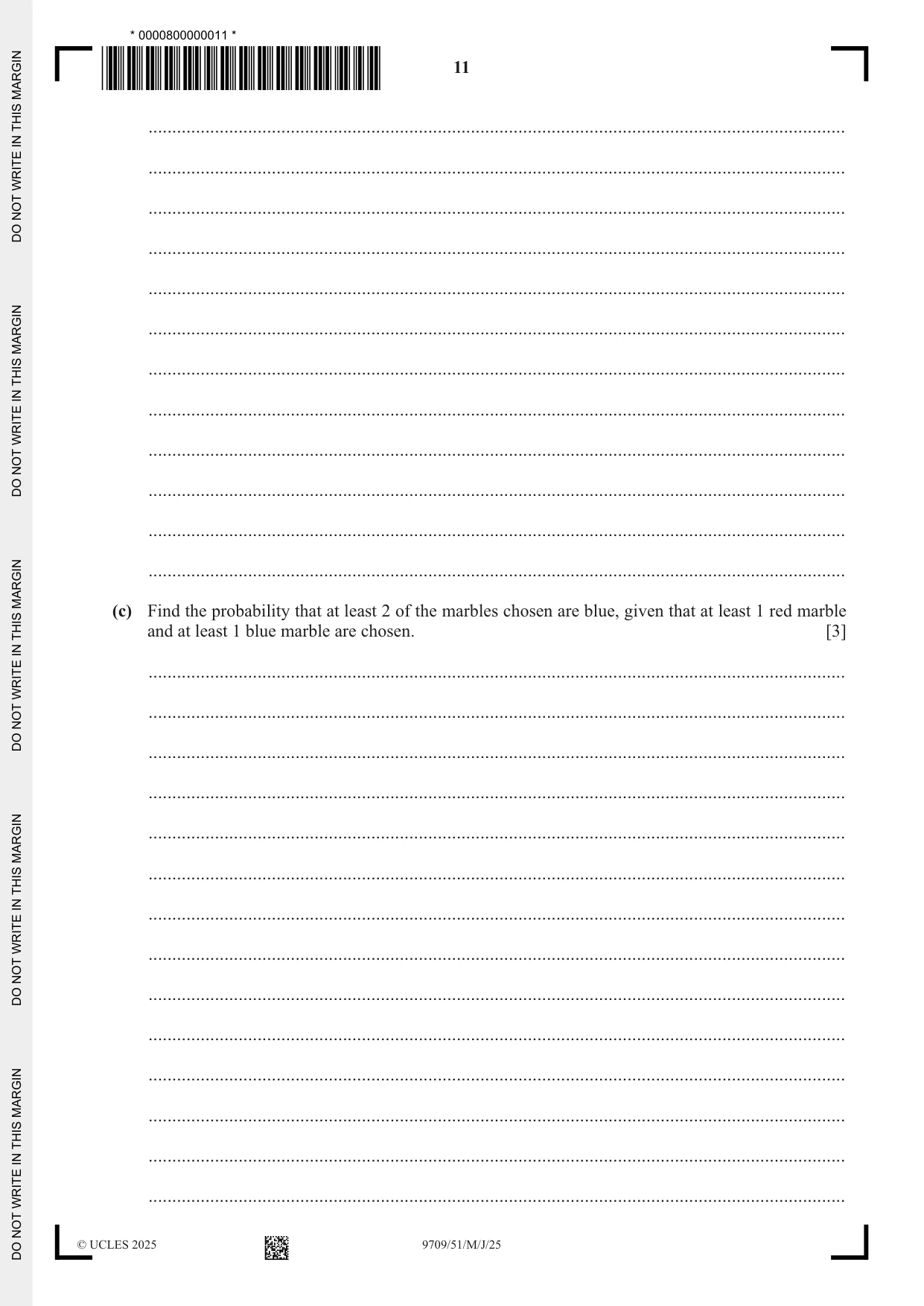 Cambridge A Level Mathematics 9709 2025 May/June Paper 5 · Variant 1 question paper, page 11 of 12