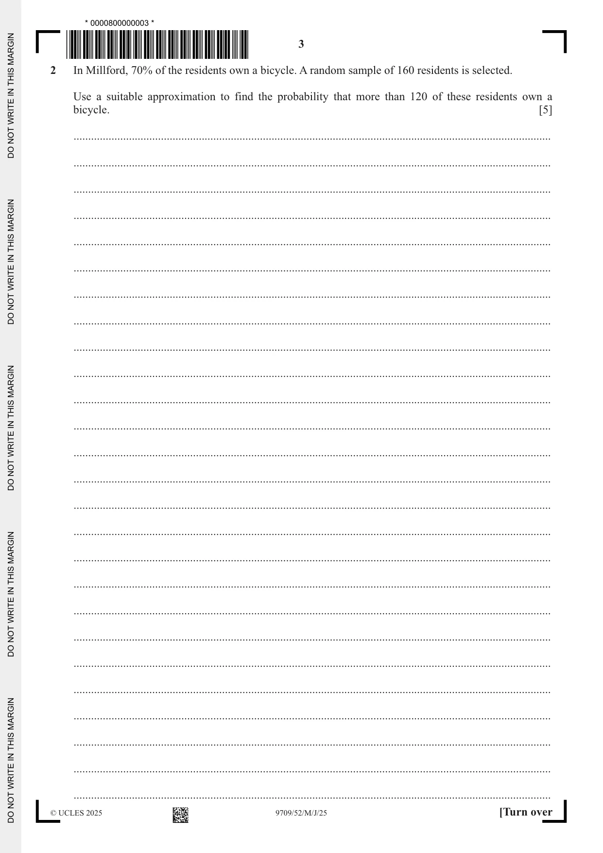 Cambridge A Level Mathematics 9709 2025 May/June Paper 5 · Variant 2 question paper, page 3 of 12