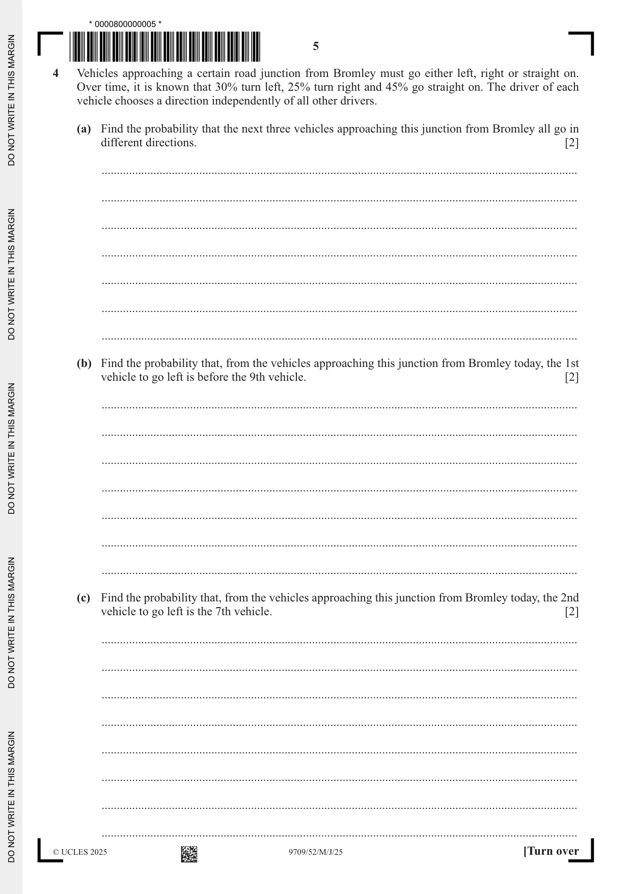 Cambridge A Level Mathematics 9709 2025 May/June Paper 5 · Variant 2 question paper, page 5 of 12