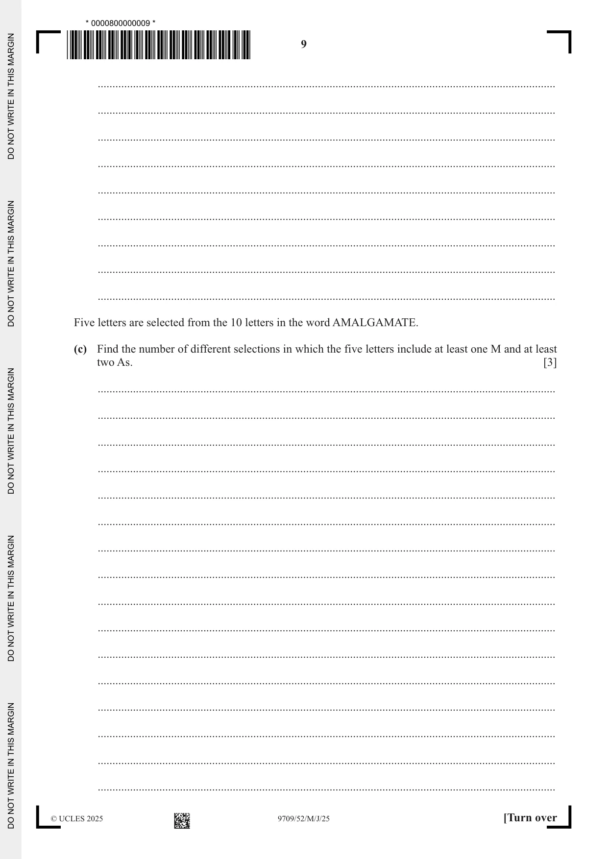 Cambridge A Level Mathematics 9709 2025 May/June Paper 5 · Variant 2 question paper, page 9 of 12