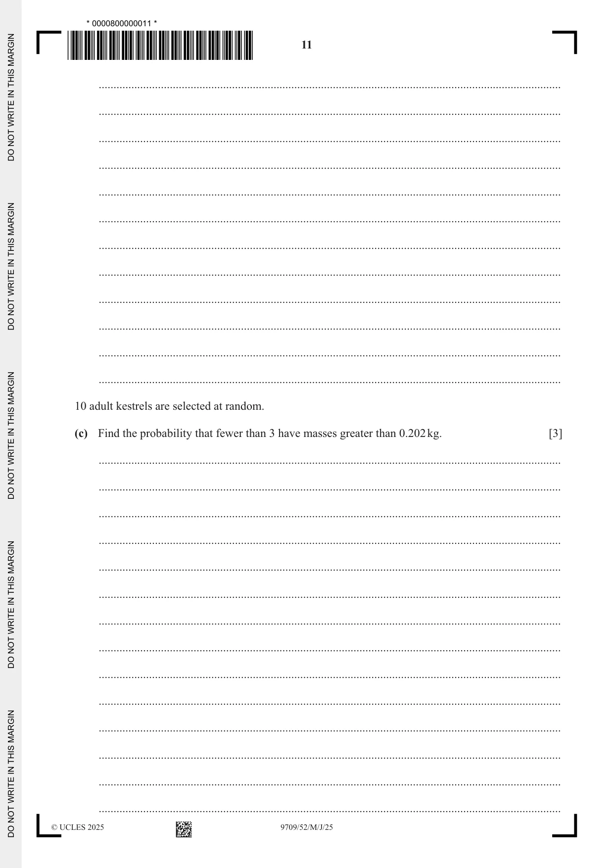 Cambridge A Level Mathematics 9709 2025 May/June Paper 5 · Variant 2 question paper, page 11 of 12