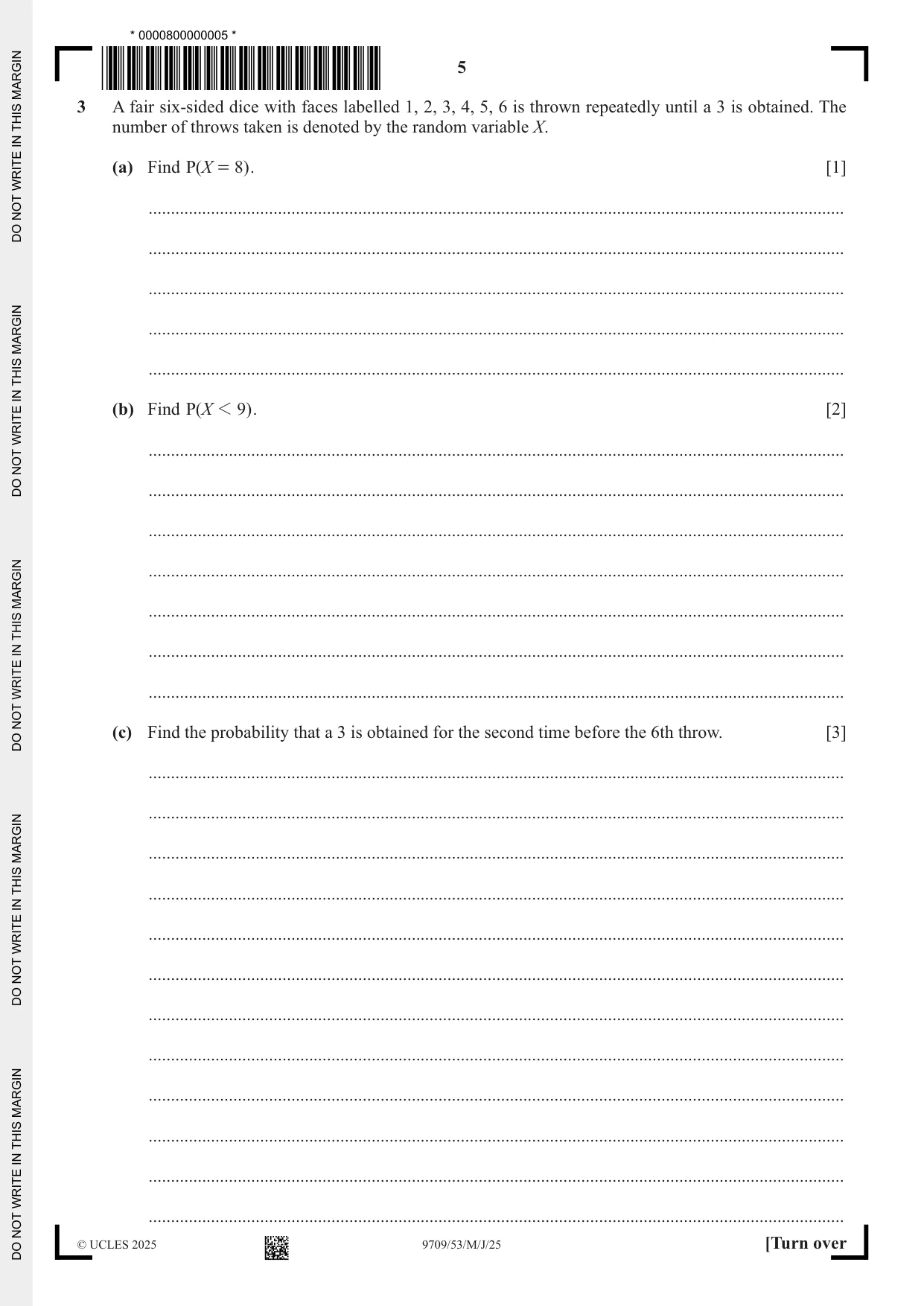 Cambridge A Level Mathematics 9709 2025 May/June Paper 5 · Variant 3 question paper, page 5 of 16