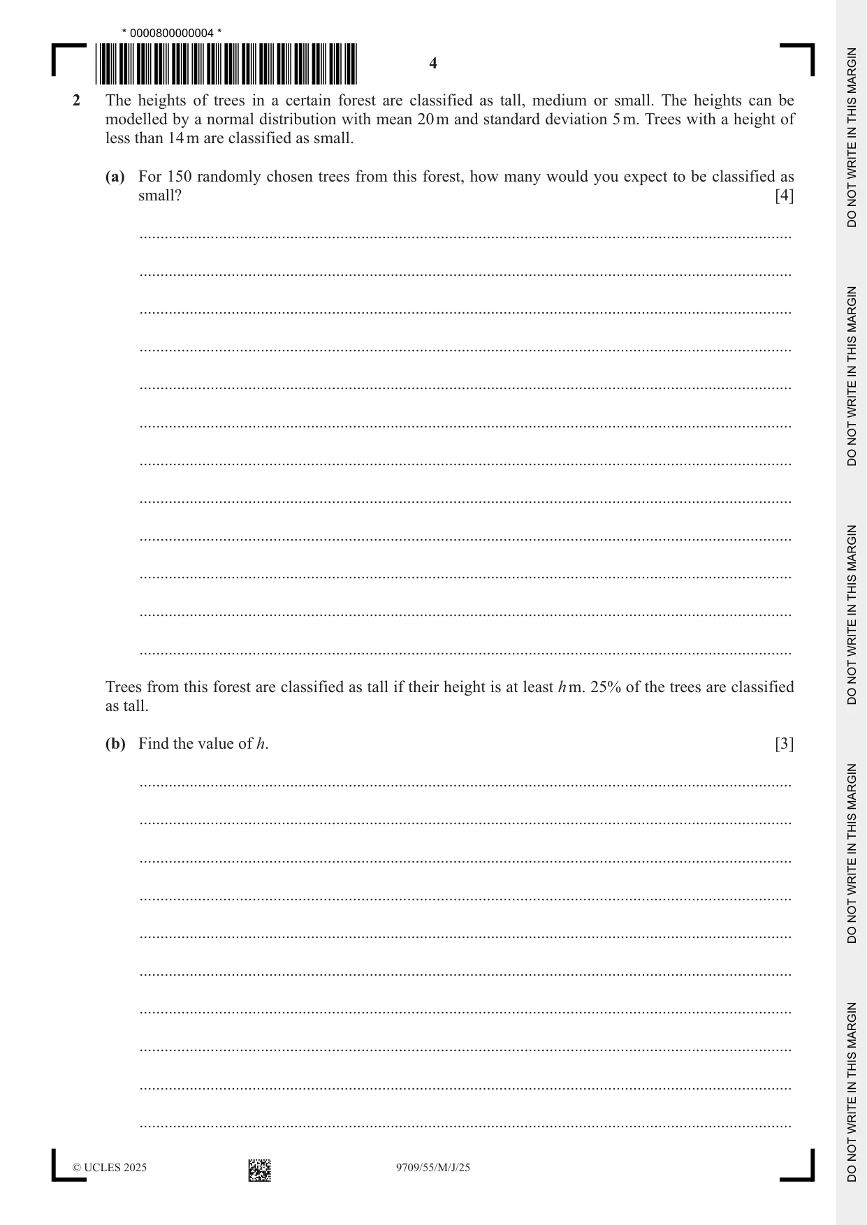 Cambridge A Level Mathematics 9709 2025 May/June Paper 5 · Variant 5 question paper, page 4 of 12
