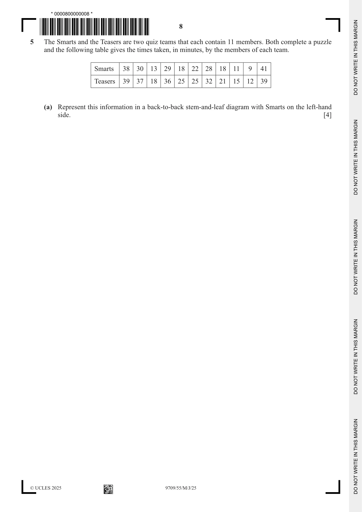 Cambridge A Level Mathematics 9709 2025 May/June Paper 5 · Variant 5 question paper, page 8 of 12
