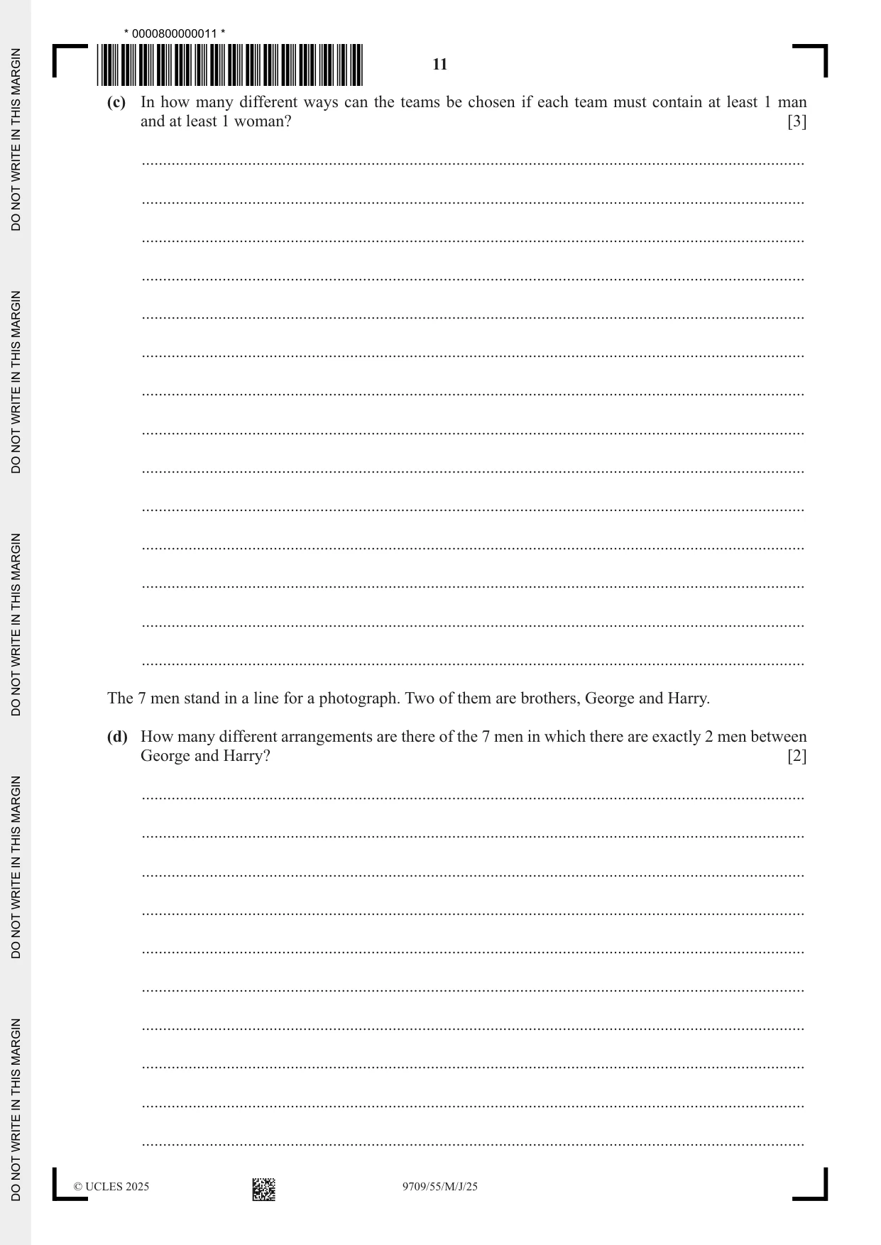 Cambridge A Level Mathematics 9709 2025 May/June Paper 5 · Variant 5 question paper, page 11 of 12