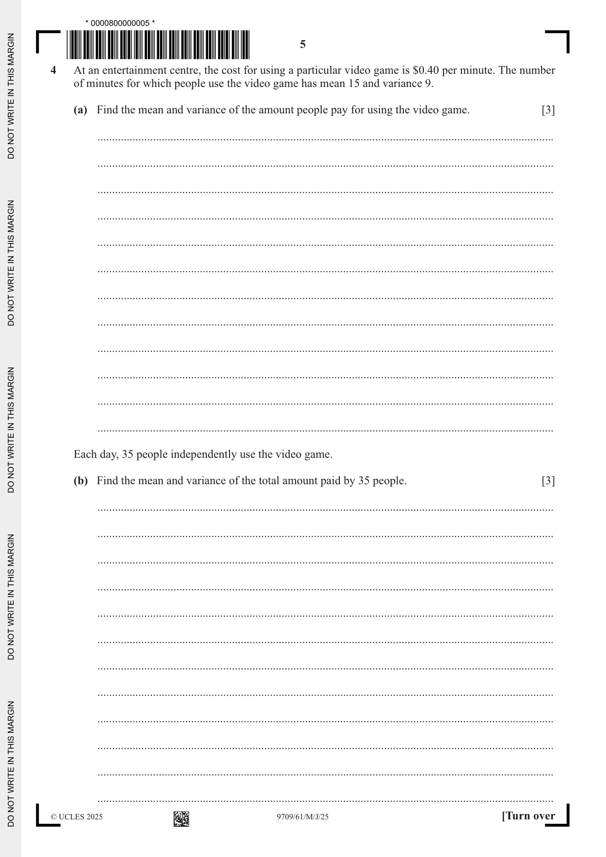 Cambridge A Level Mathematics 9709 2025 May/June Paper 6 · Variant 1 question paper, page 5 of 12