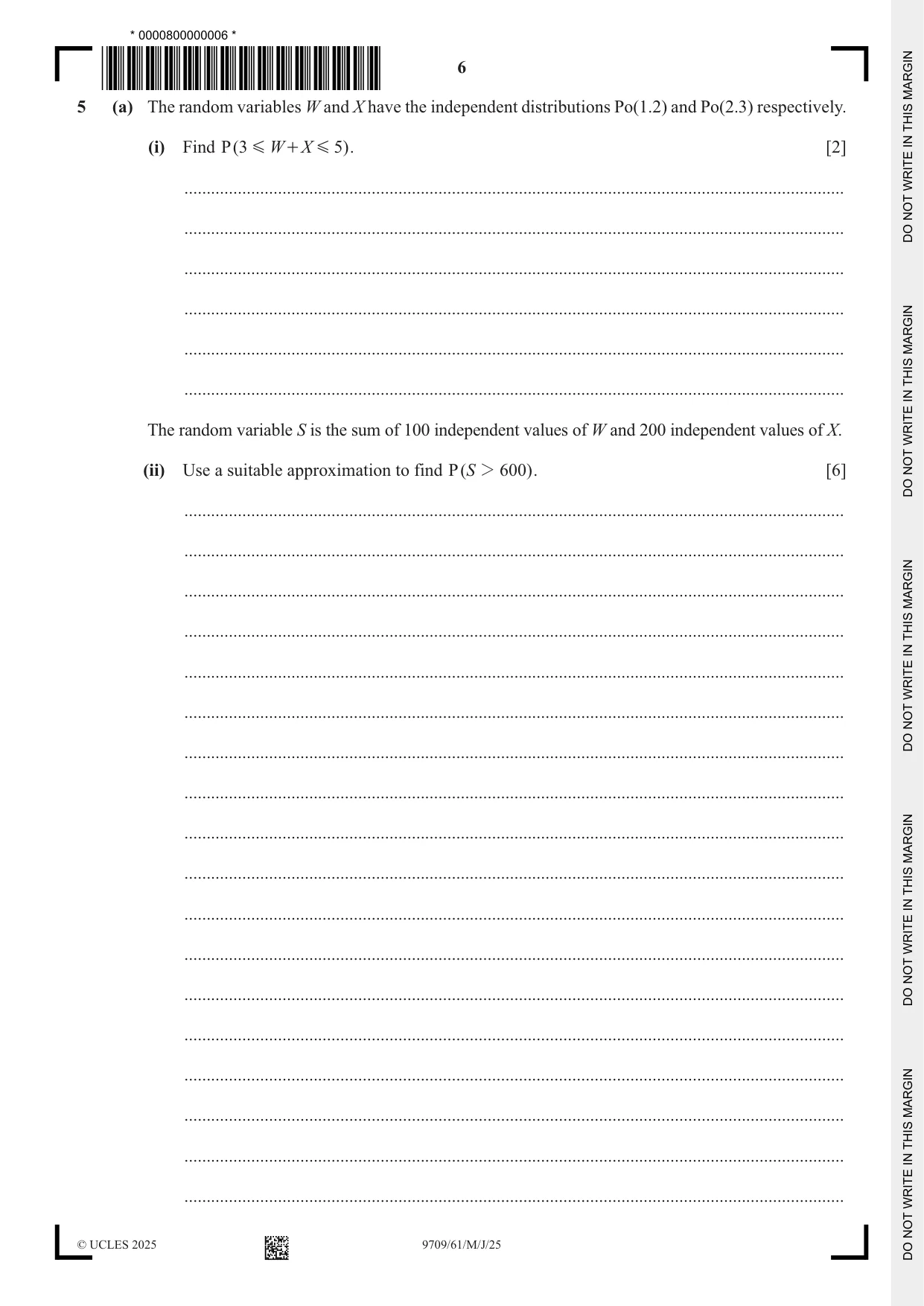 Cambridge A Level Mathematics 9709 2025 May/June Paper 6 · Variant 1 question paper, page 6 of 12