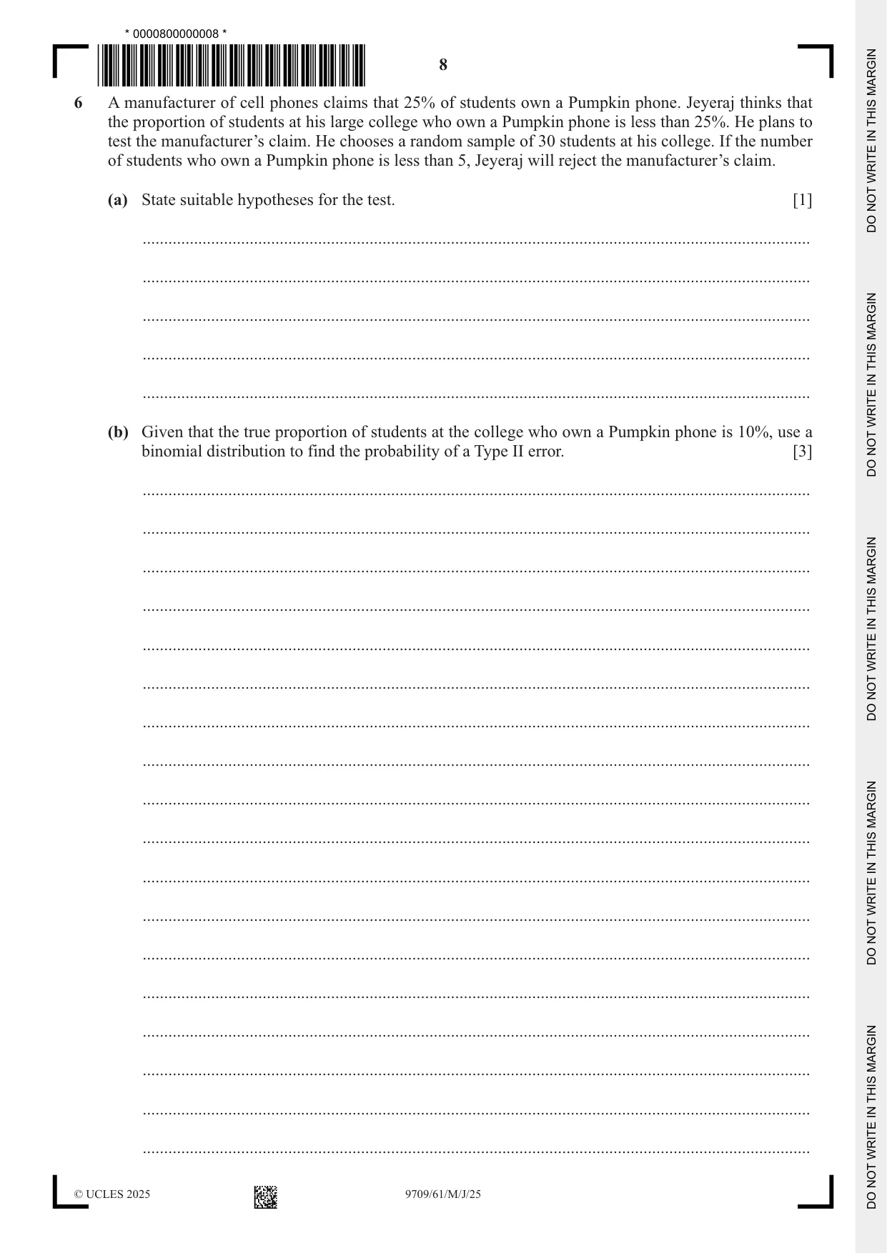Cambridge A Level Mathematics 9709 2025 May/June Paper 6 · Variant 1 question paper, page 8 of 12