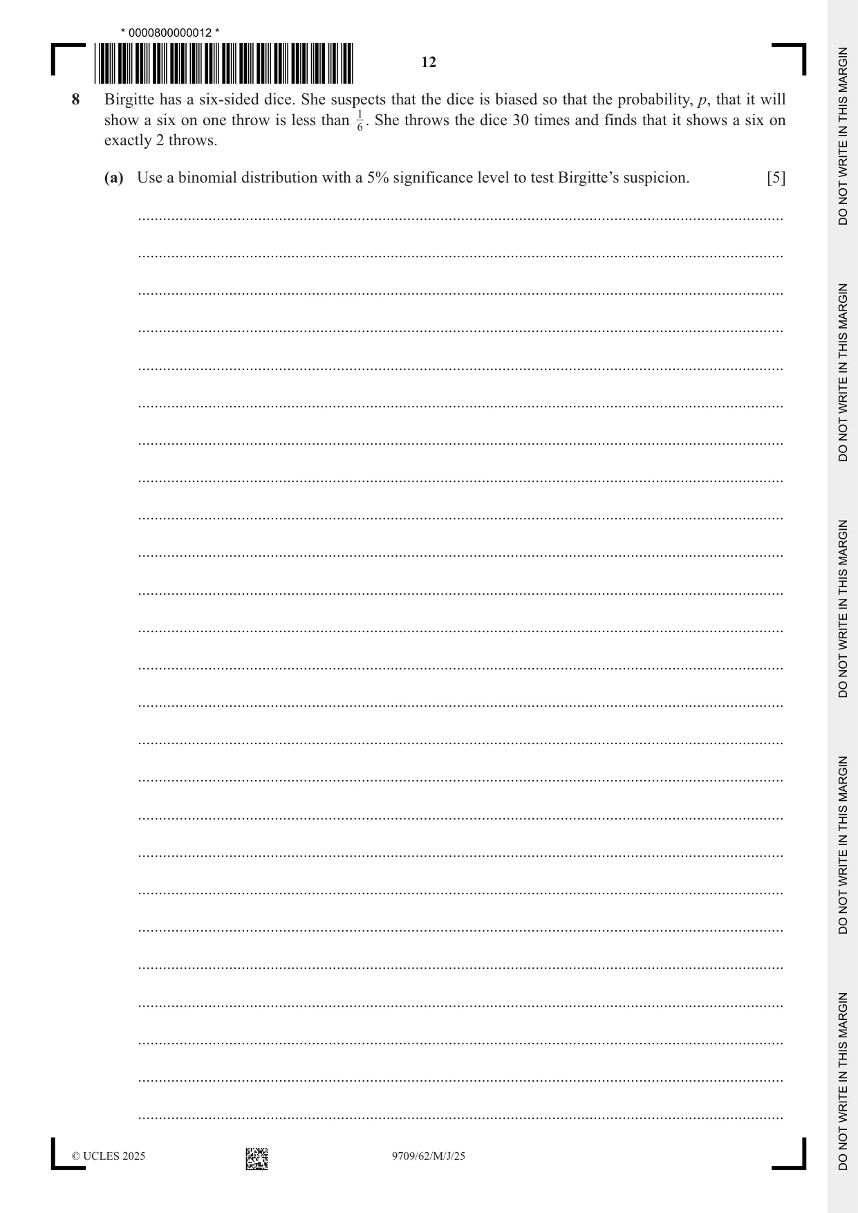 Cambridge A Level Mathematics 9709 2025 May/June Paper 6 · Variant 2 question paper, page 12 of 16