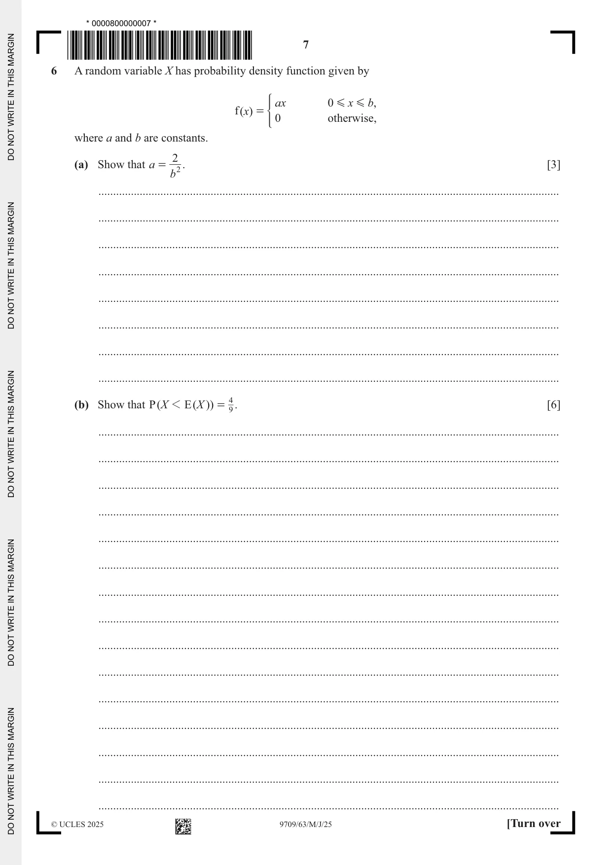 Cambridge A Level Mathematics 9709 2025 May/June Paper 6 · Variant 3 question paper, page 7 of 12