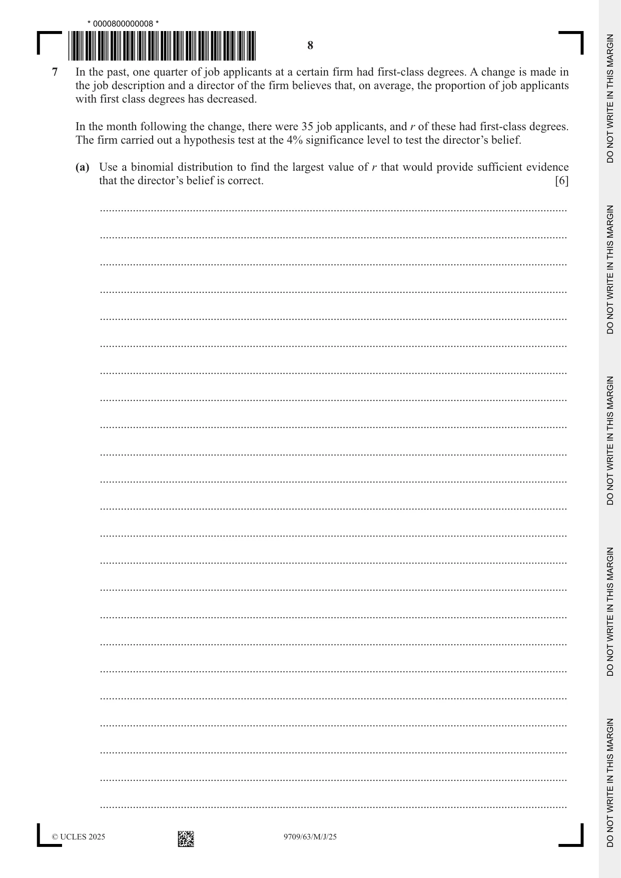 Cambridge A Level Mathematics 9709 2025 May/June Paper 6 · Variant 3 question paper, page 8 of 12