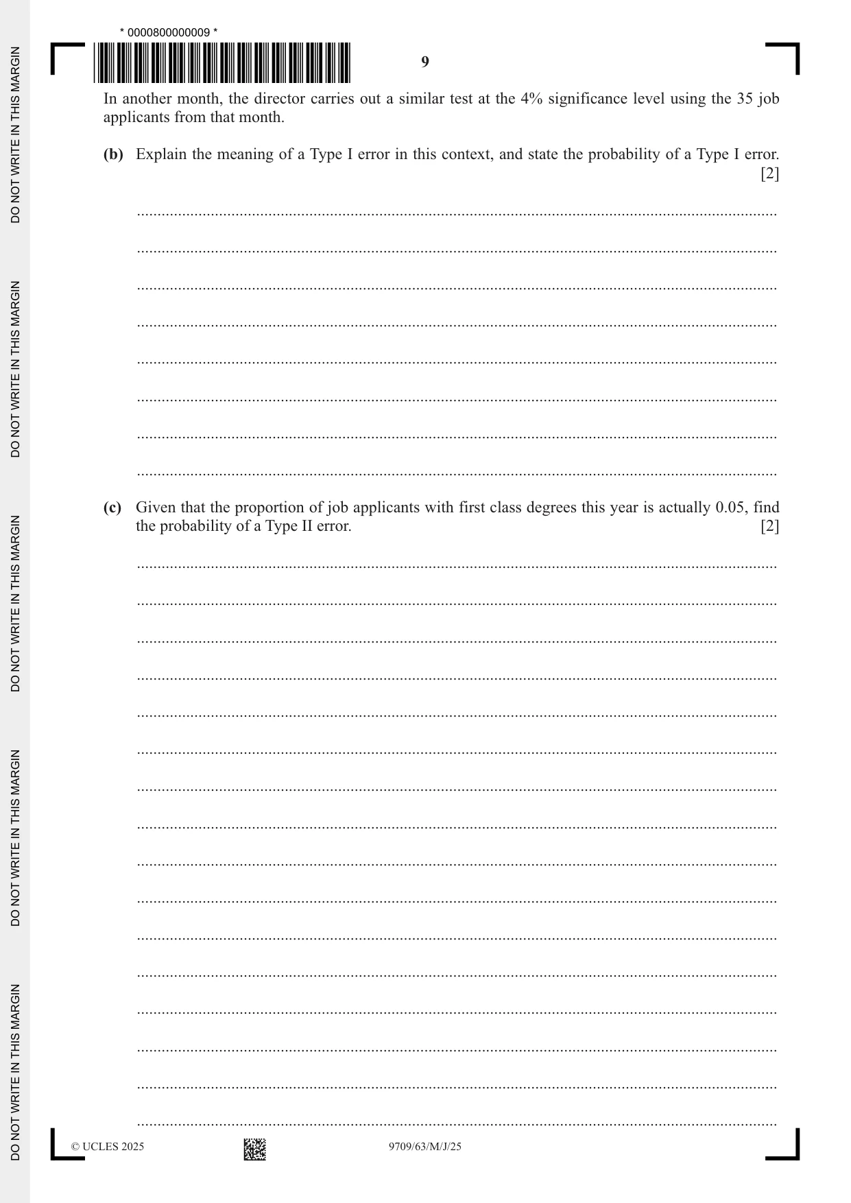 Cambridge A Level Mathematics 9709 2025 May/June Paper 6 · Variant 3 question paper, page 9 of 12