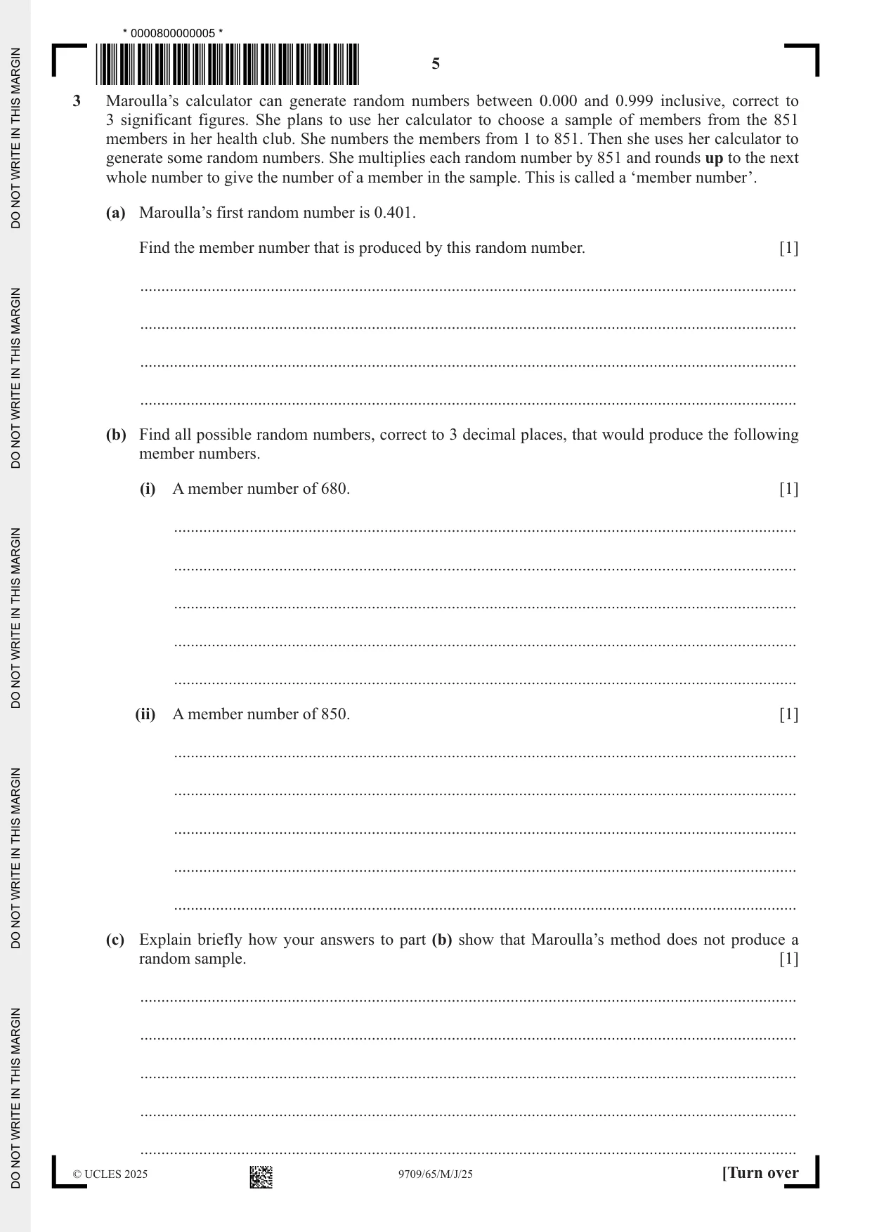 Cambridge A Level Mathematics 9709 2025 May/June Paper 6 · Variant 5 question paper, page 5 of 16